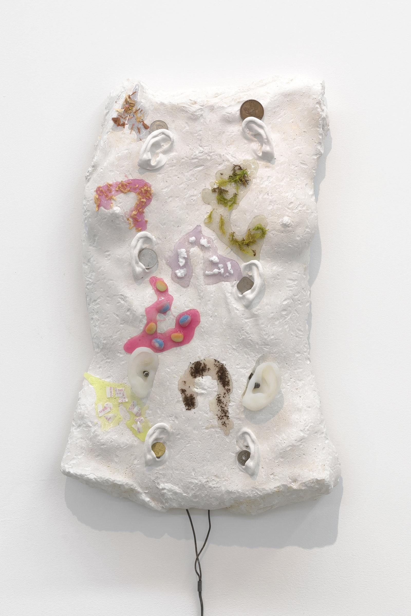 Kasper Feyrer, Sick Muses (ears), 2015, plaster, silicon, mixed media, 21 x 14 x 4 in. (53 x 36 x 10 cm)