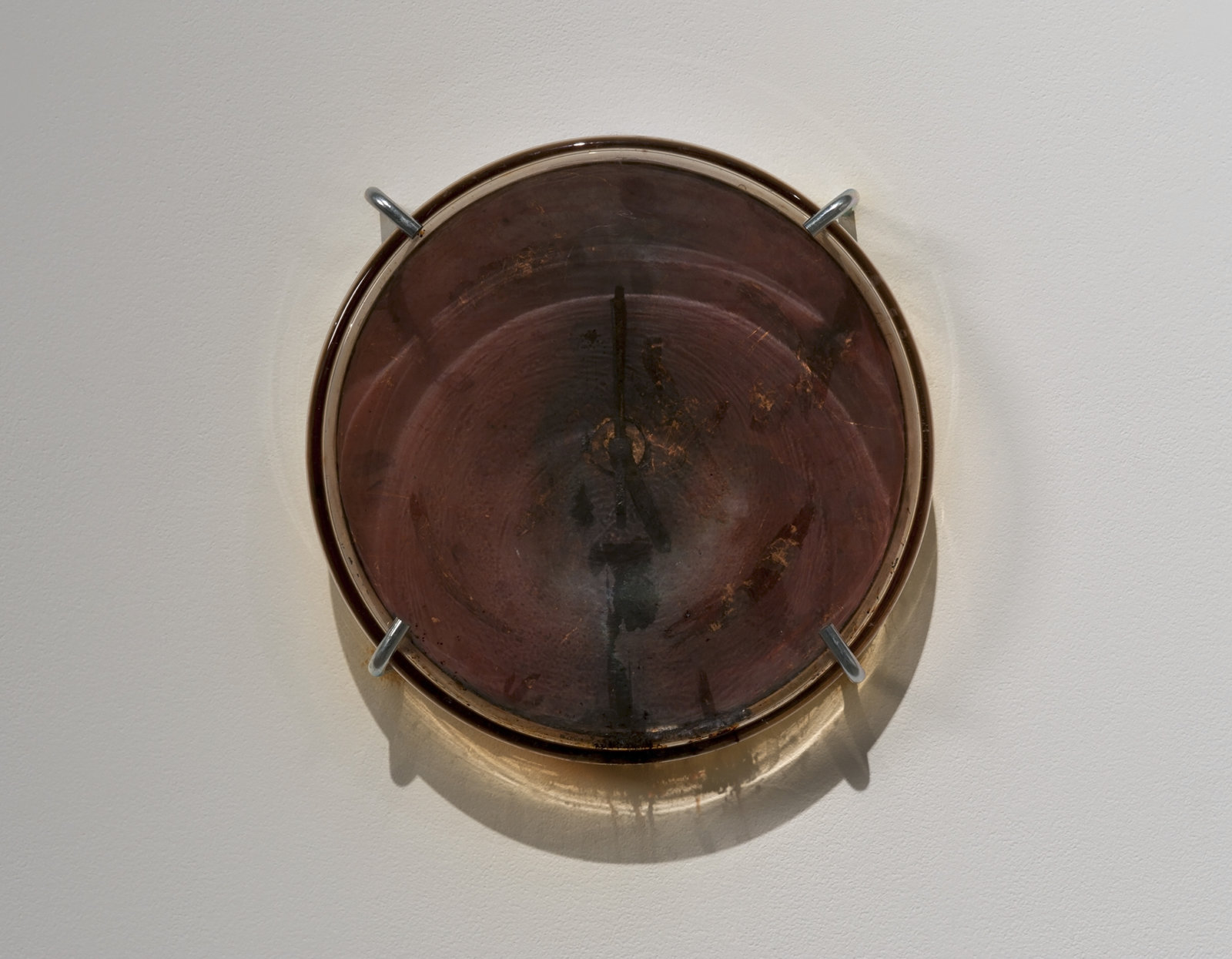 Kasper Feyrer, Sublimation Clock, 2012, iodine crystals, silver leaf, lampblack, glass, acrylic, metal clock hands, quartz clock movement, 12 x 12 x 3 in. (30 x 30 x 7 cm)