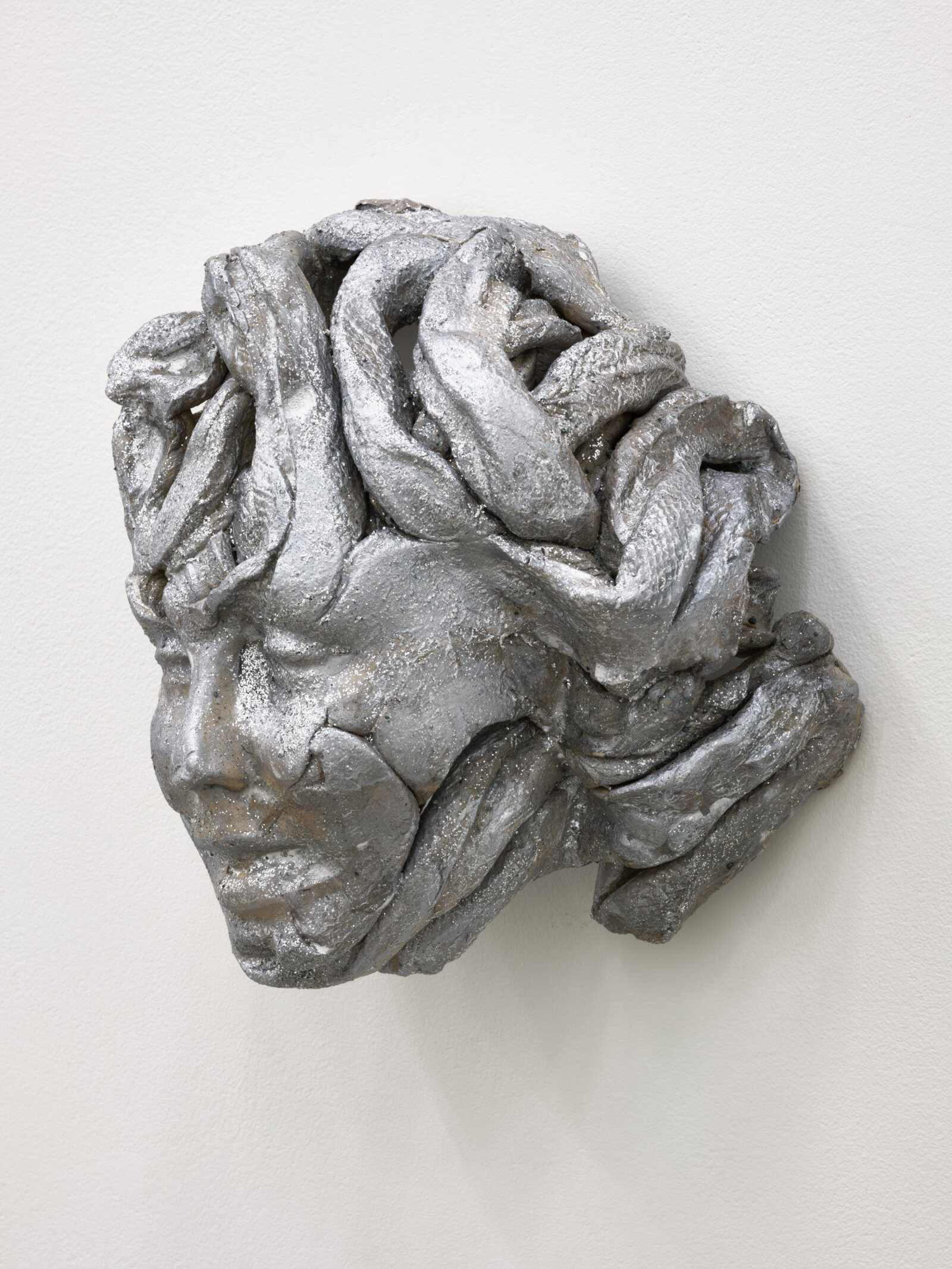Rochelle Goldberg, Composite Icon II, 2024, ceramic, polyester glitter, pigment, dirt, graphite, acrylic medium, 11 x 8 x 5 in. (27 x 20 x 13 cm)