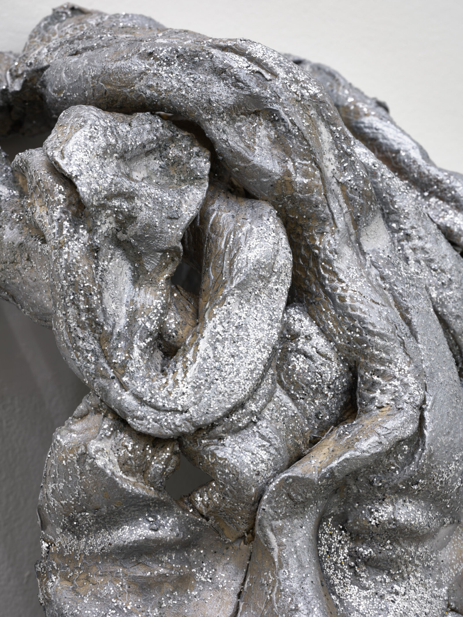 Rochelle Goldberg, Composite Icon II (detail), 2024, ceramic, polyester glitter, pigment, dirt, graphite, acrylic medium, 11 x 8 x 5 in. (27 x 20 x 13 cm)