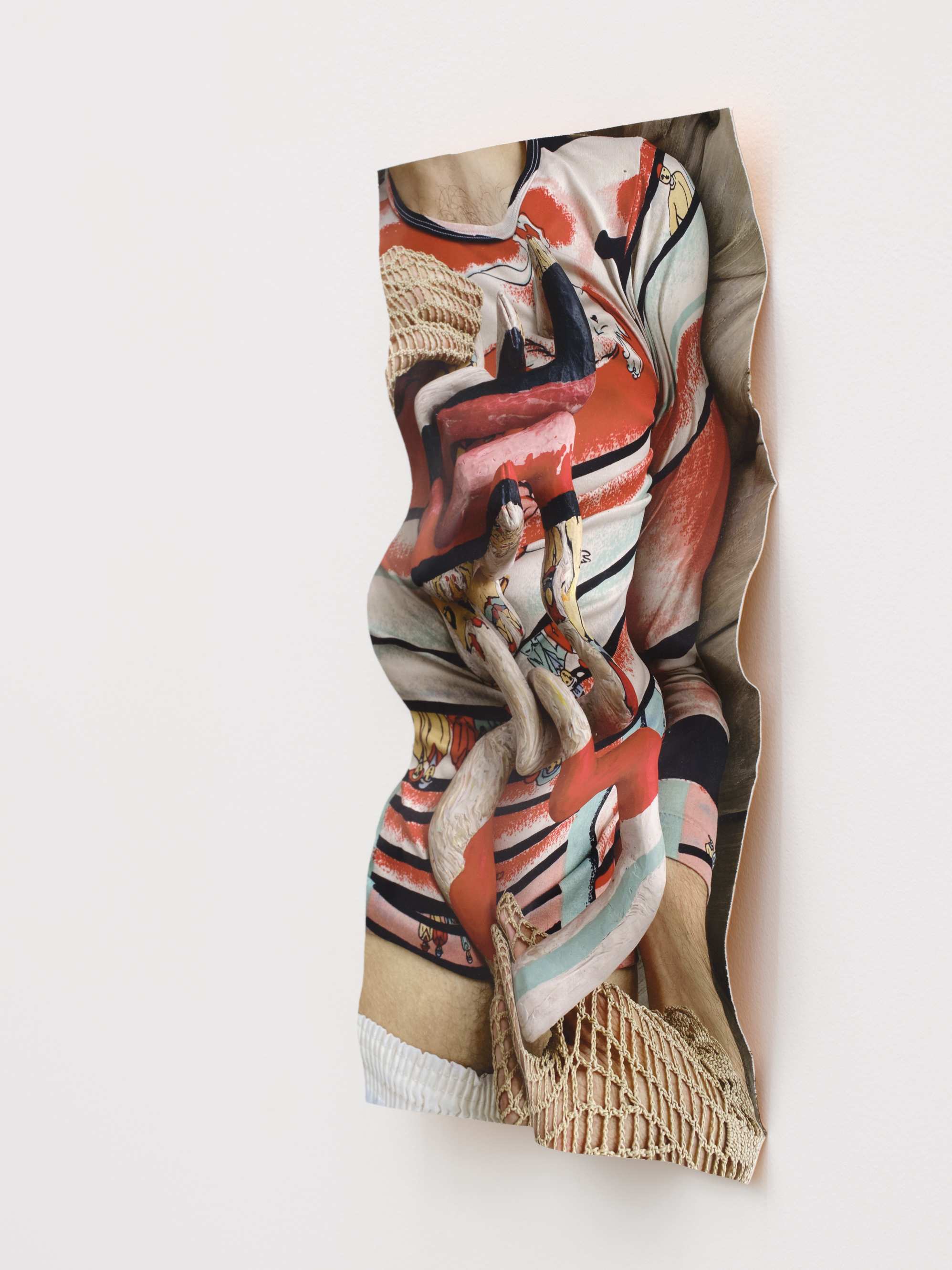 Valérie Blass, Ce qui la pèse (detail), 2021, epoxy, polymer clay, artist’s shirt, copper, inkjet jet print on archival moab paper, 38 x 4 1/2 x 47 1/2 in.  (97 x 11 x 121 cm) by 