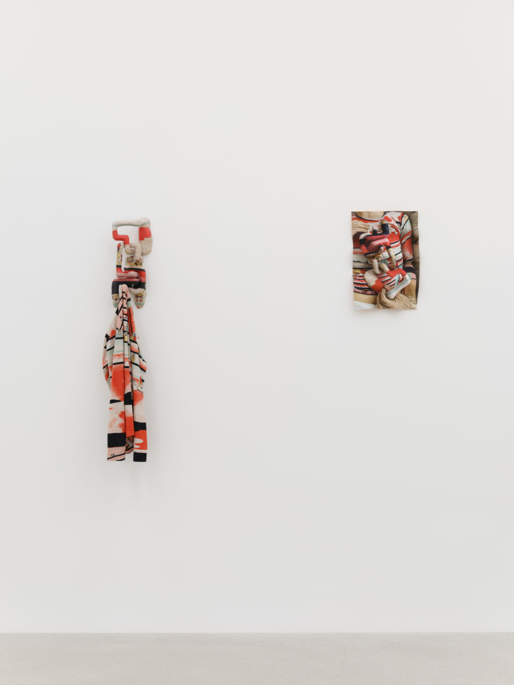 Valérie Blass, Ce qui la pèse, 2021, epoxy, polymer clay, artist’s shirt, copper, inkjet jet print on archival moab paper, 38 x 4 1/2 x 47 1/2 in. (97 x 11 x 121 cm) by 