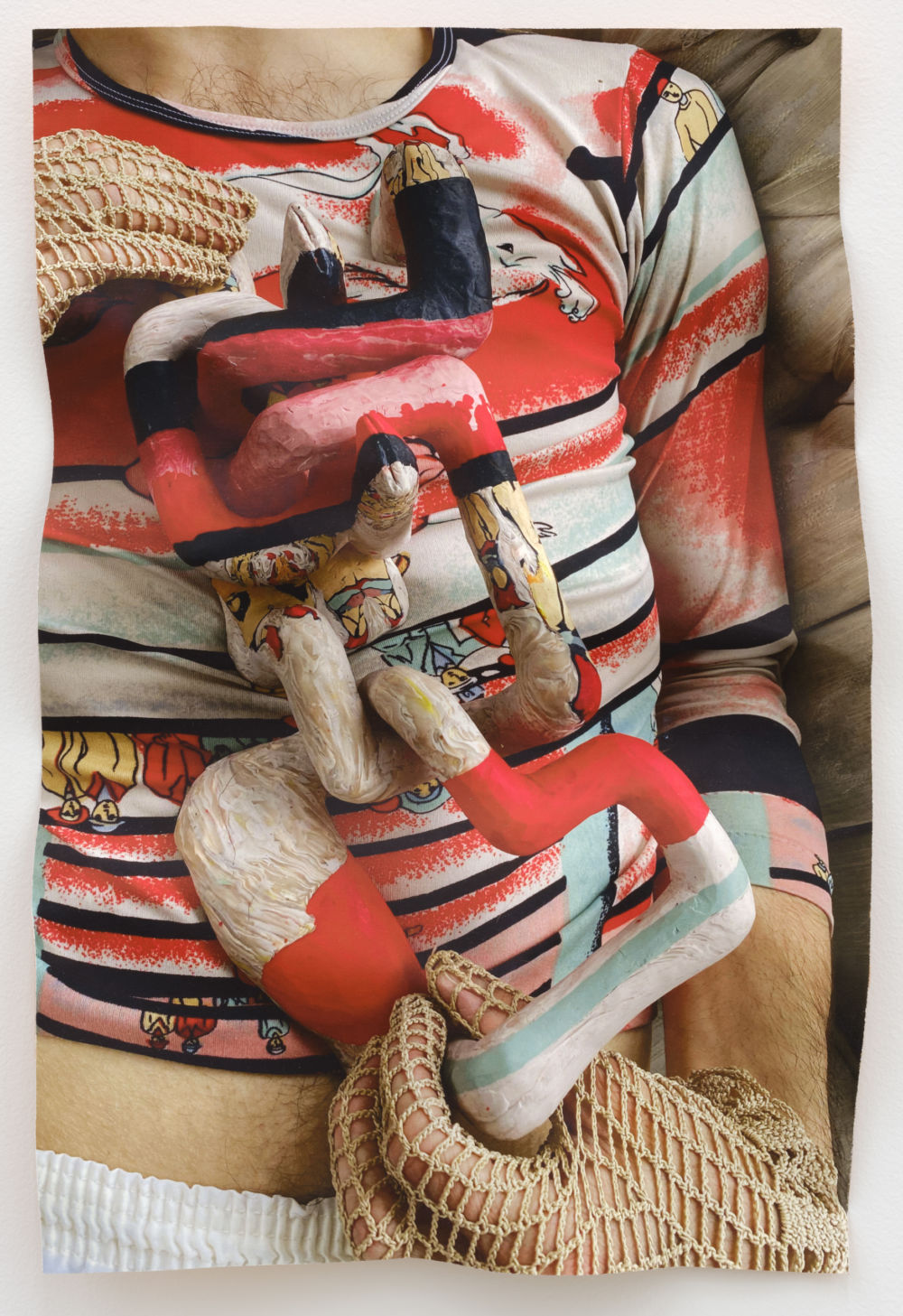 Valérie Blass, Ce qui la pèse (detail), 2021, epoxy, polymer clay, artist’s shirt, copper, inkjet jet print on archival moab paper, 38 x 4 1/2 x 47 1/2 in.  (97 x 11 x 121 cm) by 