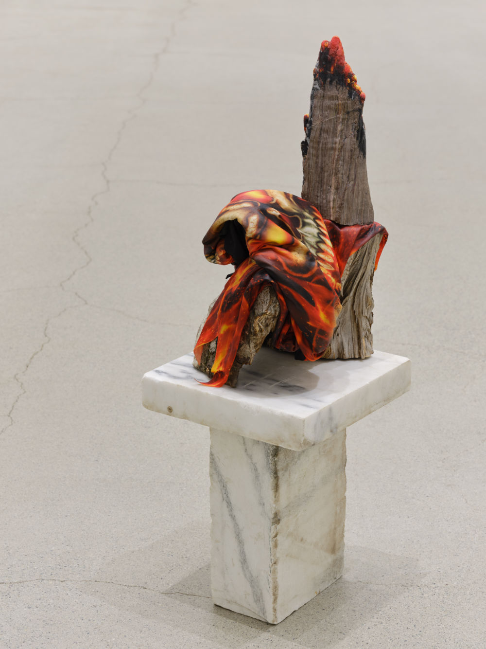 Valérie Blass, La chose même. La même chose., 2021, wood, polymer clay, dress, marble, 35 1/4 x 11 7/8 x 12 1/8 in. (90 x 30 x 31 cm) by 