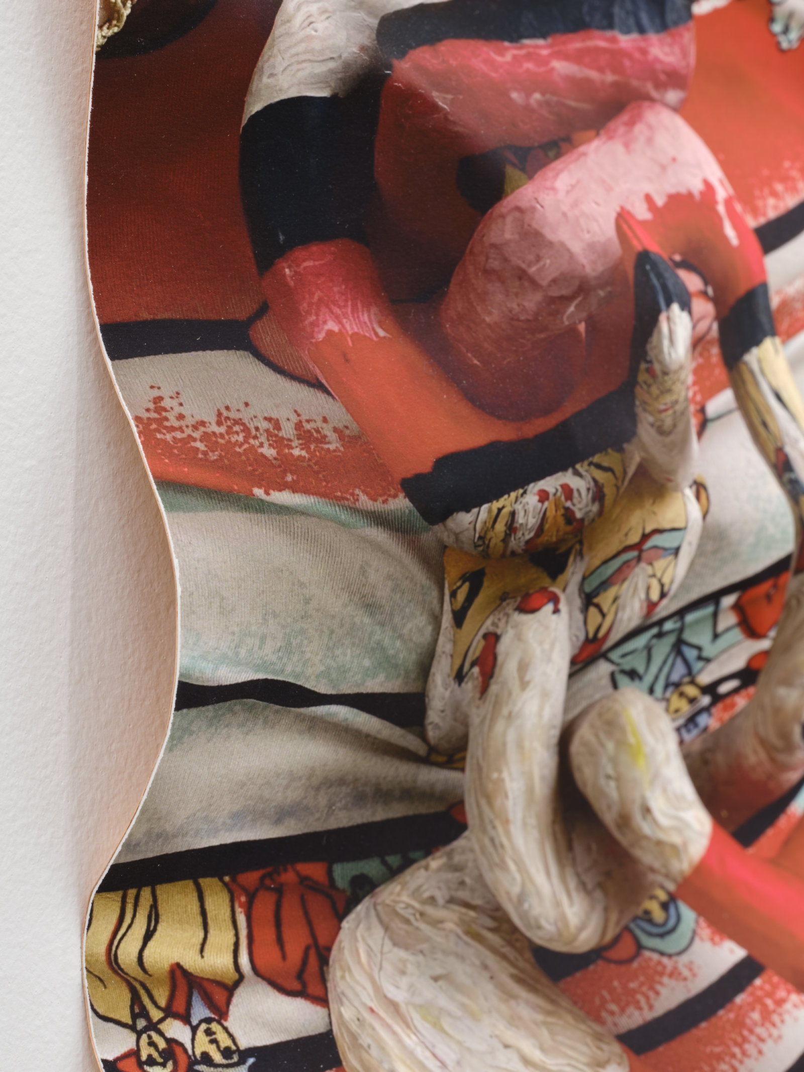Valérie Blass, Ce qui la pèse (detail), 2021, epoxy, polymer clay, artist’s shirt, copper, inkjet jet print on archival moab paper, 38 x 5 x 48 in. (97 x 11 x 121 cm)