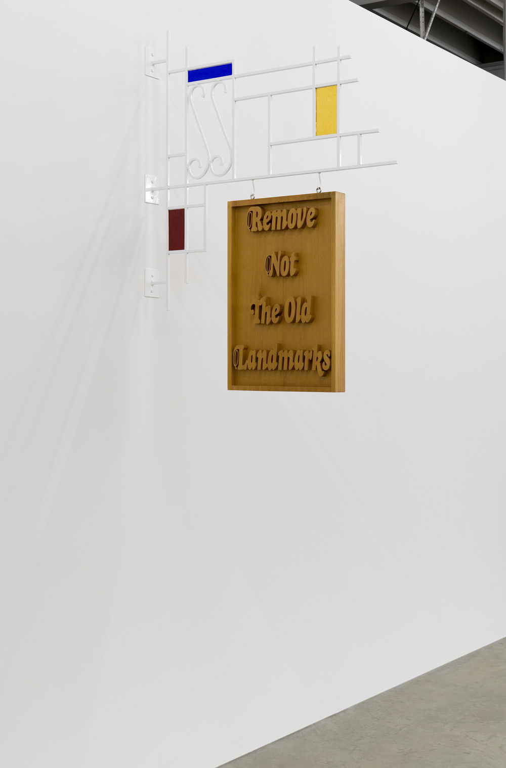 ​Alex Morrison, Remove Not the Old Landmarks, 2010, douglas fir, powder-coated wrought iron, stained glass, 59 x 44 x 31 in. (149 x 112 x 79 cm) by 