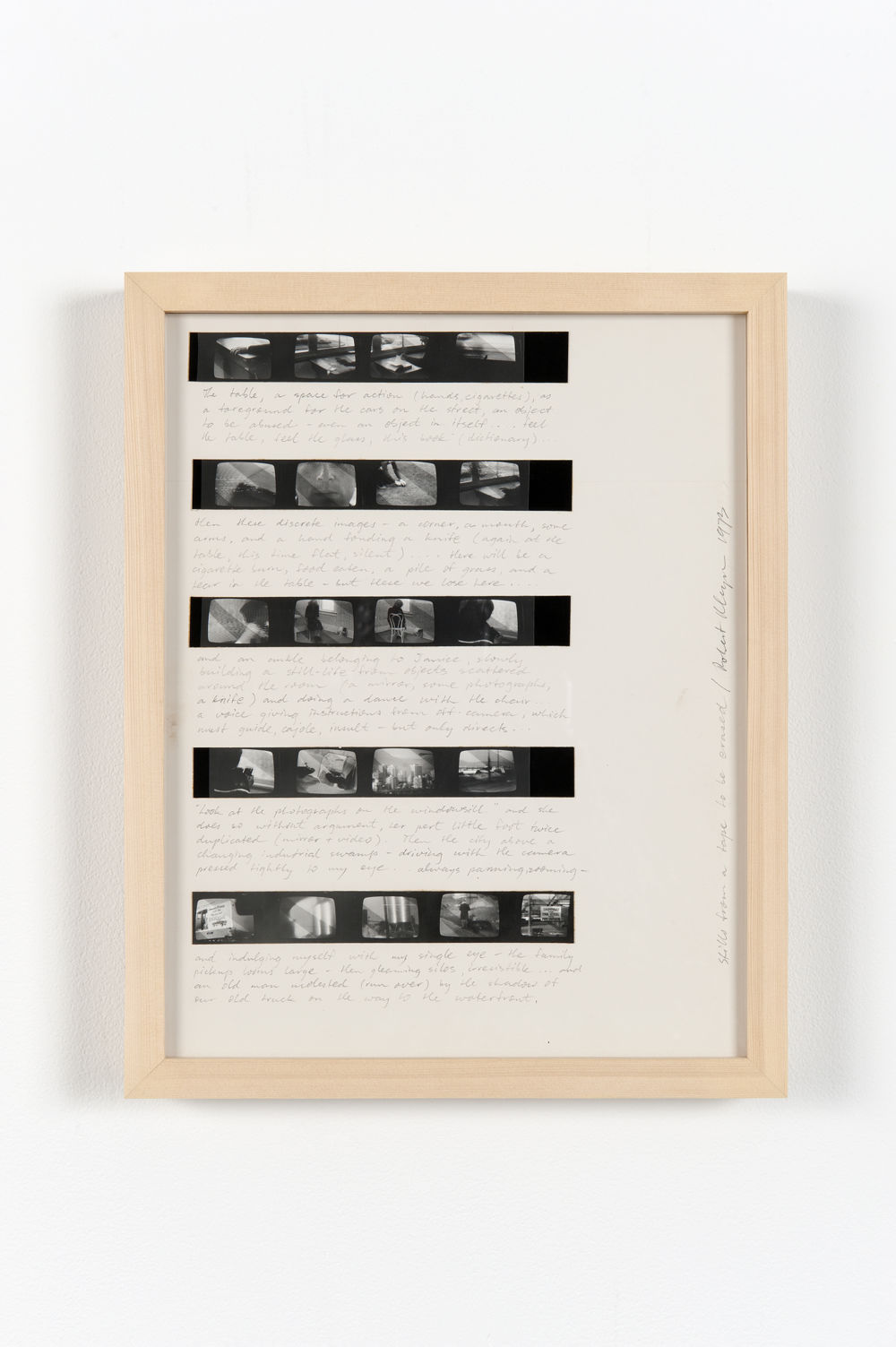 ​Robert Kleyn, Stills From a Tape to be Erased, 1973, black and white photographs and pencil on paper, 15 x 12 in. (39 x 31 cm) by 