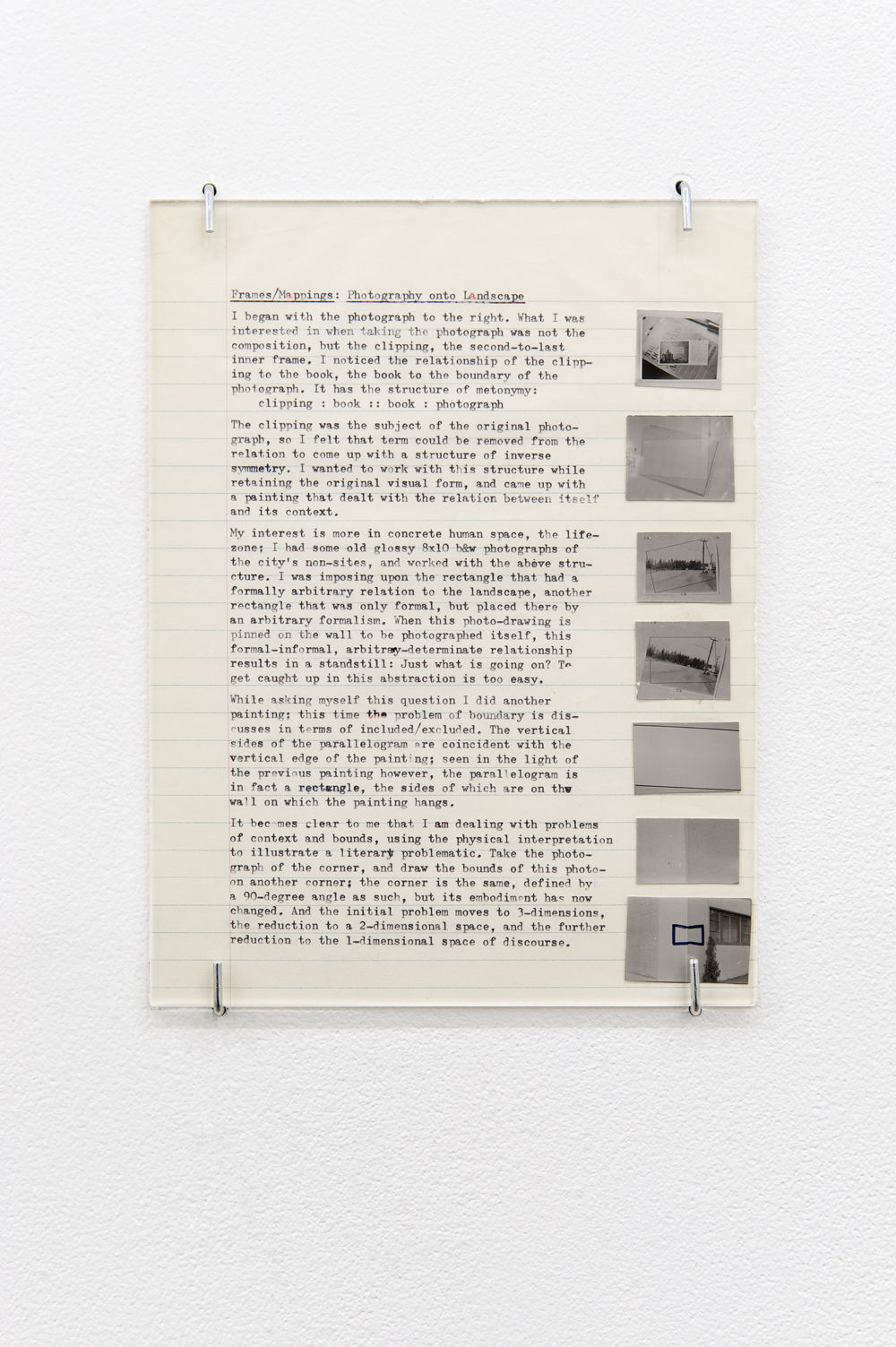 Robert Kleyn, Frames/Mappings: Photography onto Landscape, 1972, typescript, photographs on paper, 9 x 7 in. (23 x 18 cm)  ​ by 