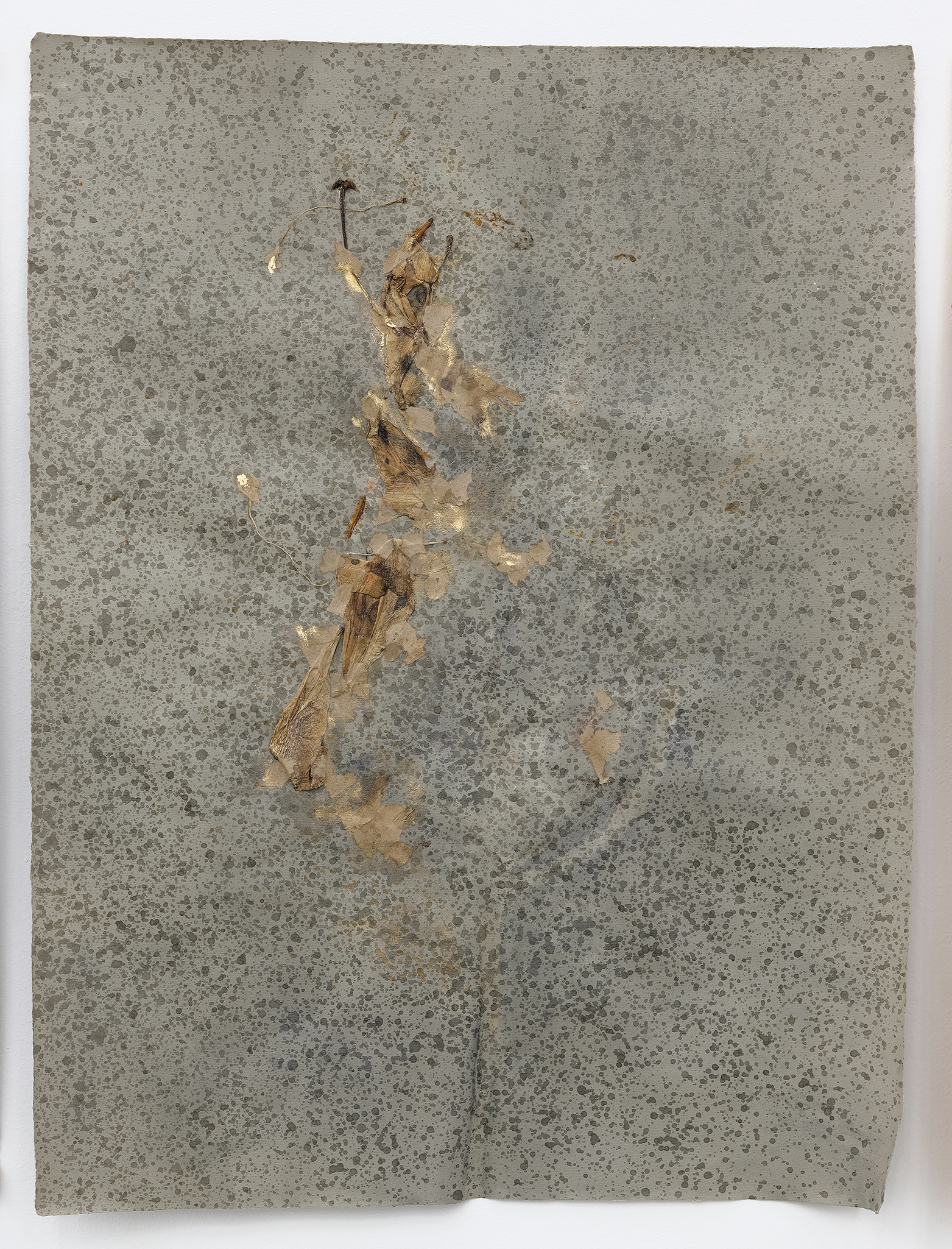 Rochelle Goldberg, Bouquet, insufficient (detail), 2021, pressed flower, graphite, pastel, bronze dust, shellac, on paper, 196 x 19 in. (498 x 47 cm) by 