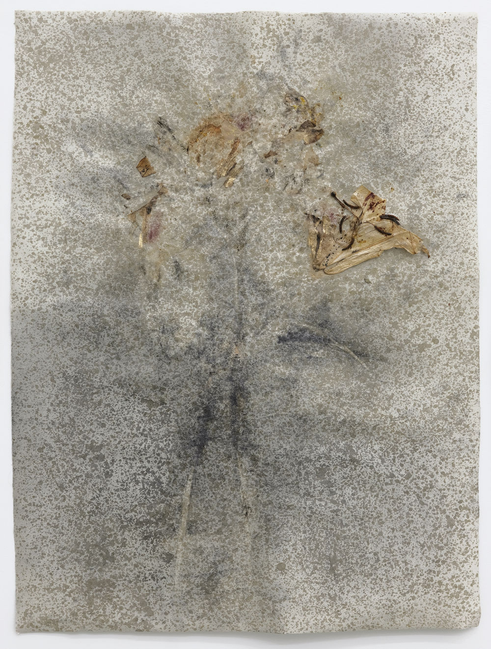 Rochelle Goldberg, Bouquet, insufficient (detail), 2021, pressed flower, graphite, pastel, bronze dust, shellac, on paper, 196 x 19 in. (498 x 47 cm) by 