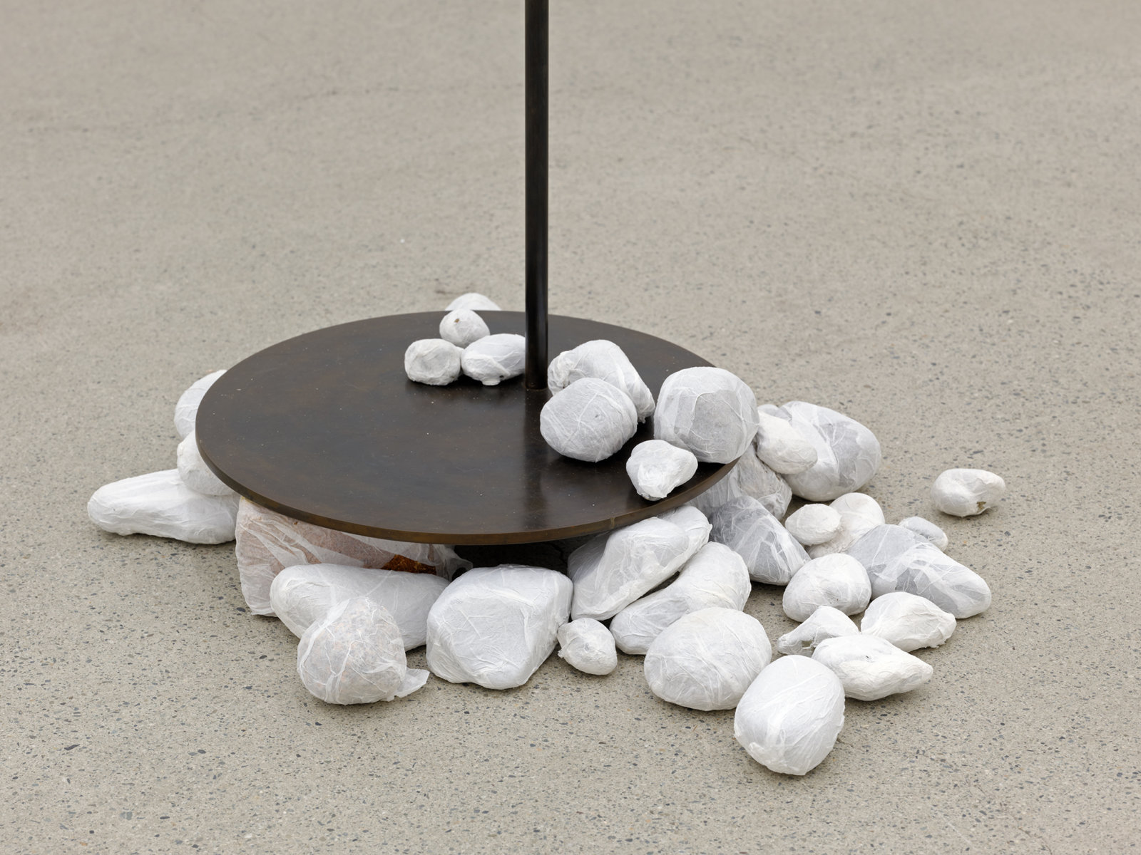Rochelle Goldberg, Le Petit Bourgeois Shopaholic, reaching (detail), 2021, concrete, toilet paper, rocks, steel, wire, acrylic medium, aluminium foil, dimensions variable