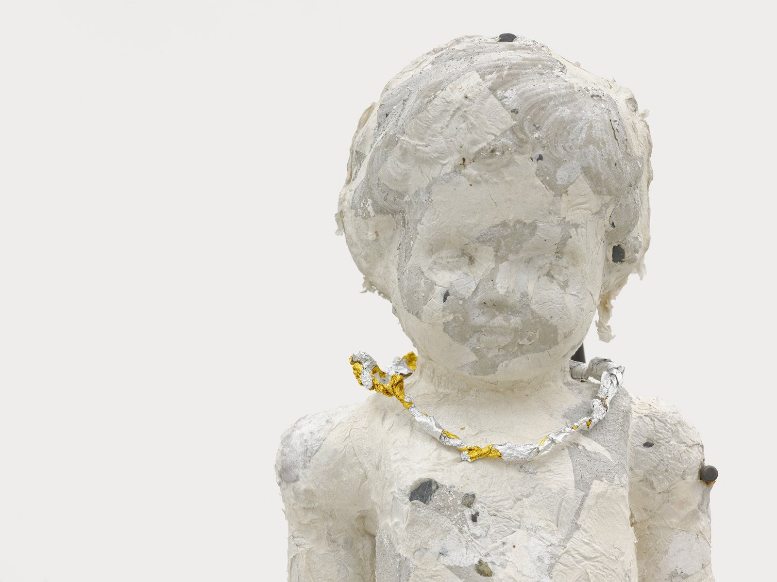 Rochelle Goldberg, Le Petit Bourgeois Shopaholic, reaching (detail), 2021, concrete, toilet paper, rocks, steel, wire, acrylic medium, aluminium foil, dimensions variable