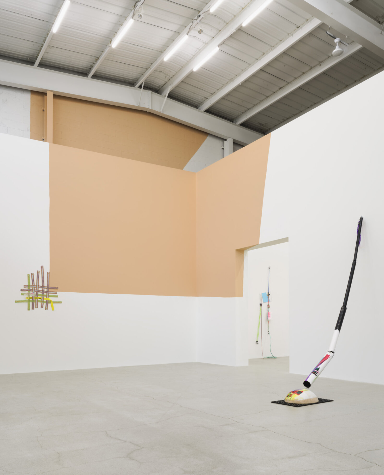 Jessica Stockholder, Cargo, 2025, plastic webbing, cloth webbing, thread, plastic, acrylic paint, hardware, dimensions variable. Installation view, is a knot helpful, Catriona Jeffries, Vancouver, 2025