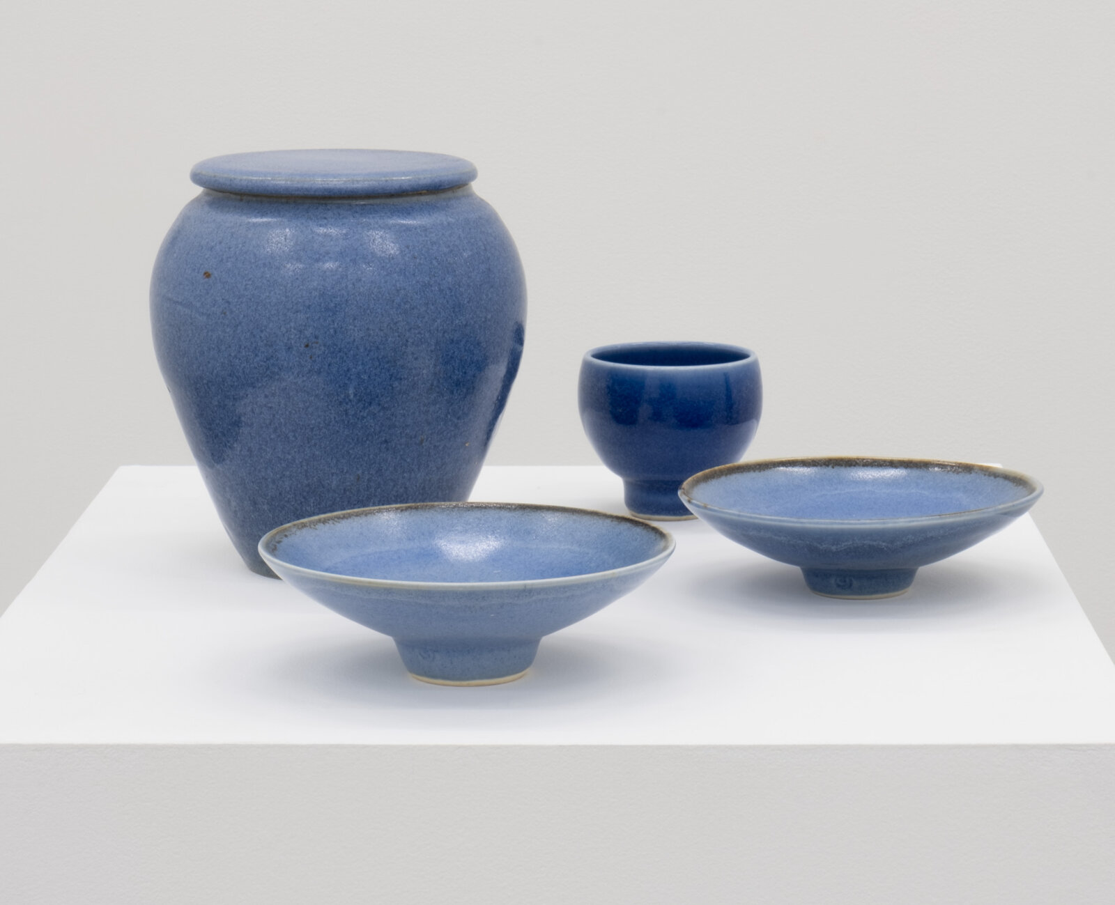 Charmian Johnson, not titled, date unknown, glazed ceramics, 7 x 6 x 6 in. (18 x 16 x 16 cm); 2 x 6 x 6 in. (5 x 16 x 16 cm); 2 x 6 x 6 in. (4 x 15 x 15 cm); 3 x 4 x 4 in. (8 x 9 x 9 cm)