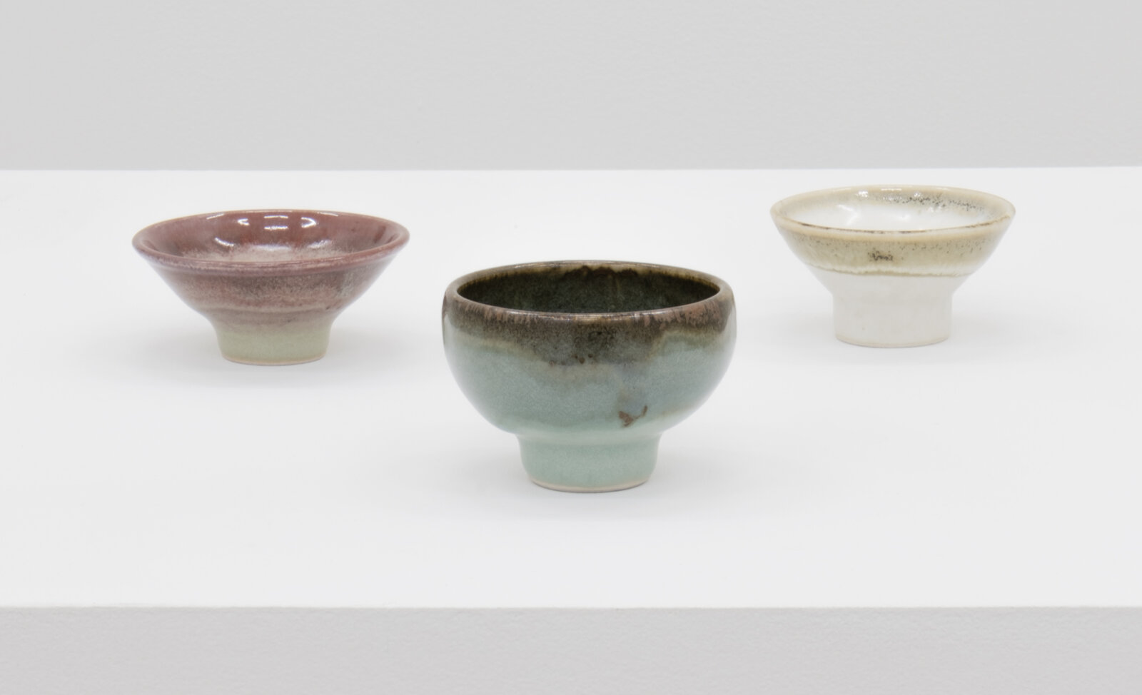 Charmian Johnson, not titled, date unknown, glazed ceramics, 2 x 3 x 3 in. (4 x 8 x 8 cm); 2 x 3 x 3 in. (5 x 8 x 8 cm); 2 x 3 x 3 (4 x 8 x 8 cm)