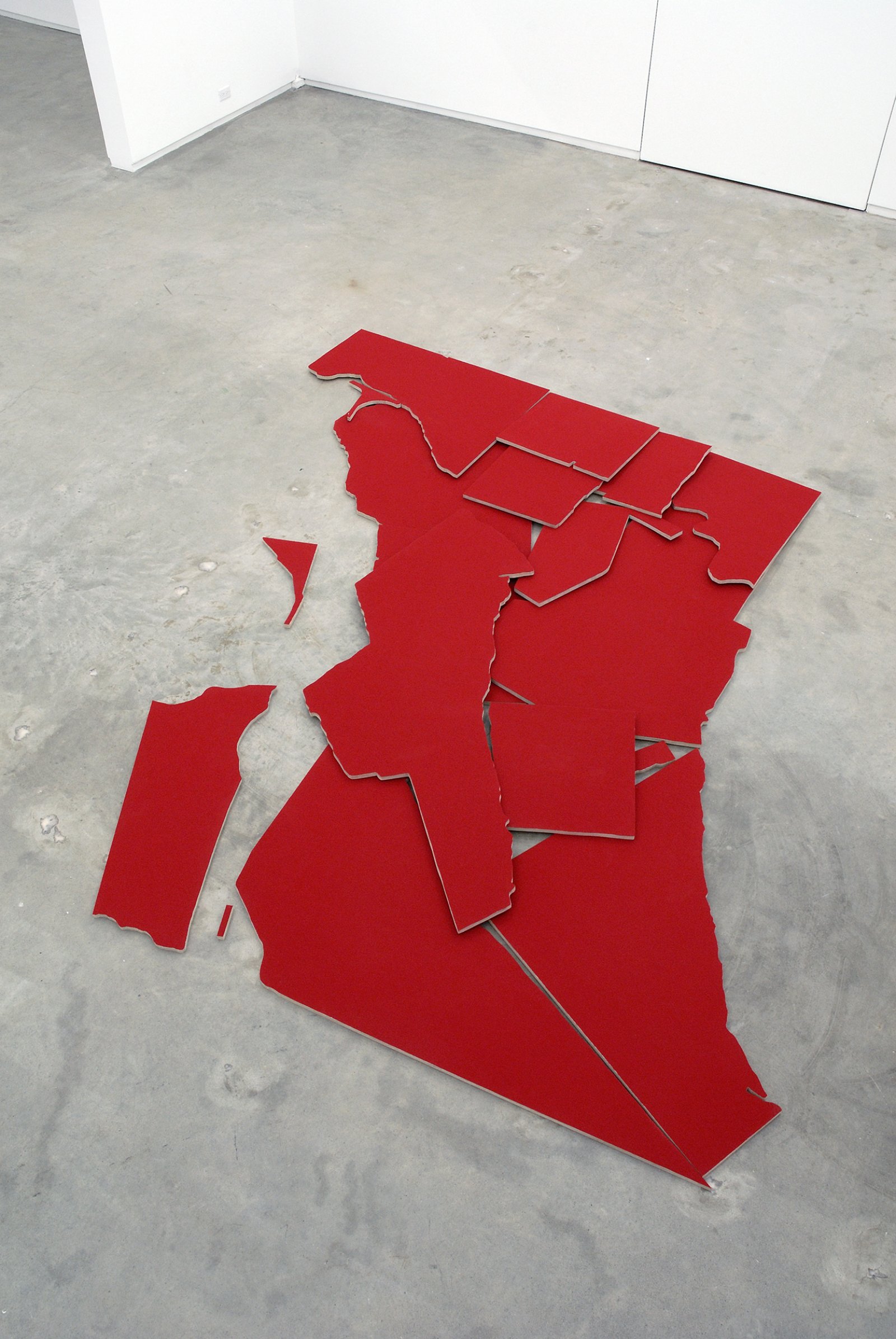 Brian Jungen, Greater Vancouver, 2007, 18 baltic plywood cutouts, wool fabric, 126 x 132 x 3 in. (320 x 335 x 8 cm), installation dimensions variable   by Brian Jungen
