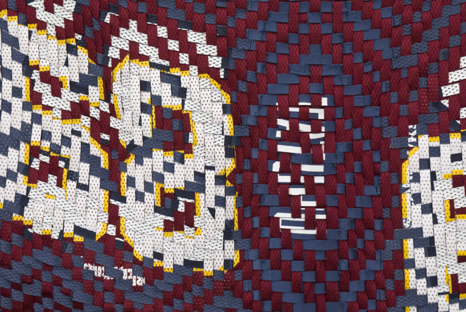 Brian Jungen, Blanket no. 9 (detail), 2008, professional sports jerseys, 59 x 59 in. (150 x 150 cm)