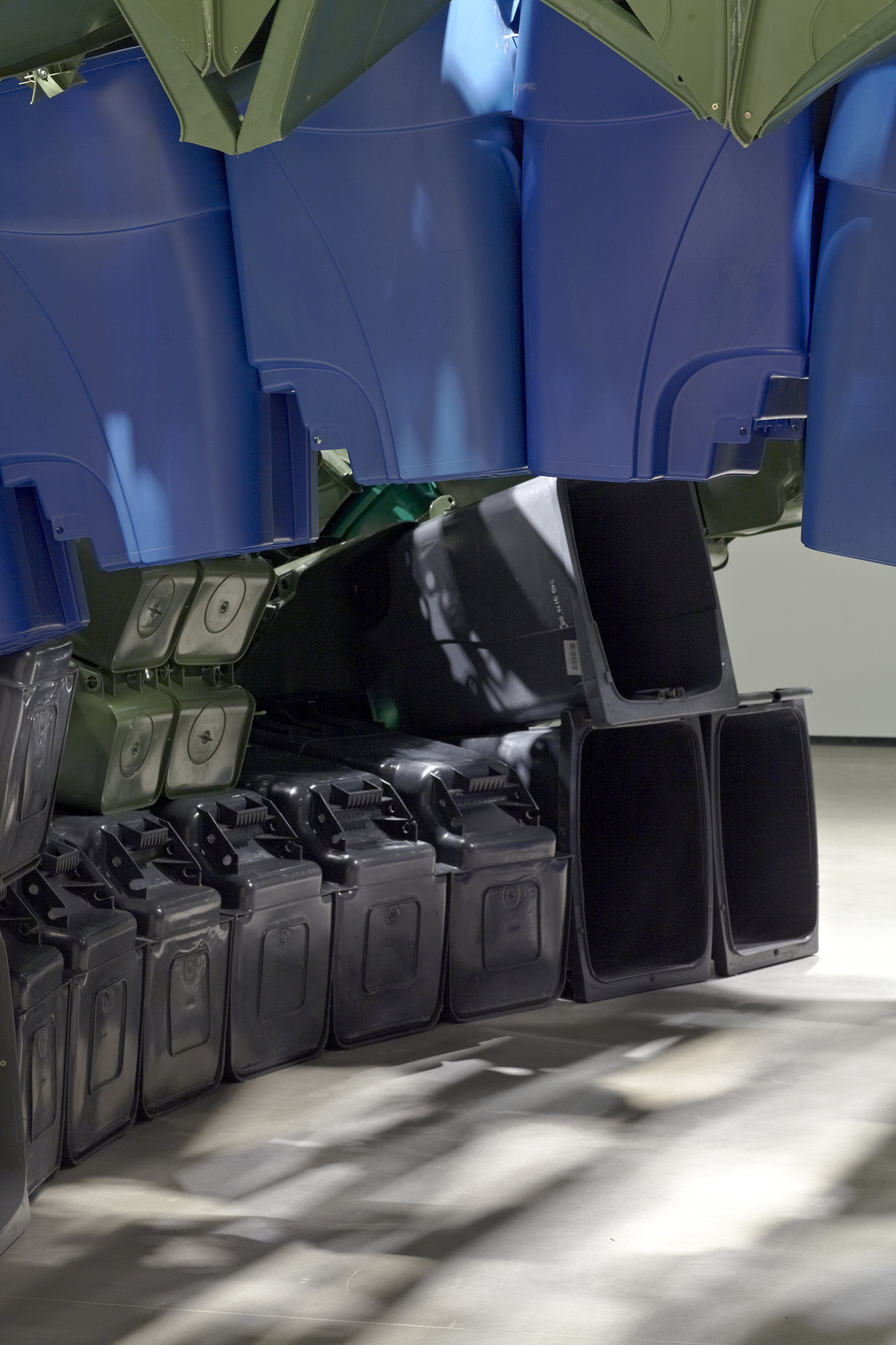Brian Jungen, Carapace (detail), 2009–2011, plastic recycling containers, 144 x 264 x 252 in. (370 x 670 x 640 cm). Installation view, Art Gallery of Alberta, Edmonton, AB, 2011