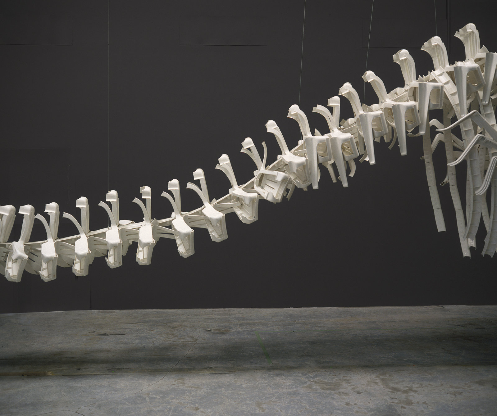 Brian Jungen, Cetology (detail), 2002, plastic chairs, 159 x 166 x 587 in. (404 x 422 x 1491 cm)