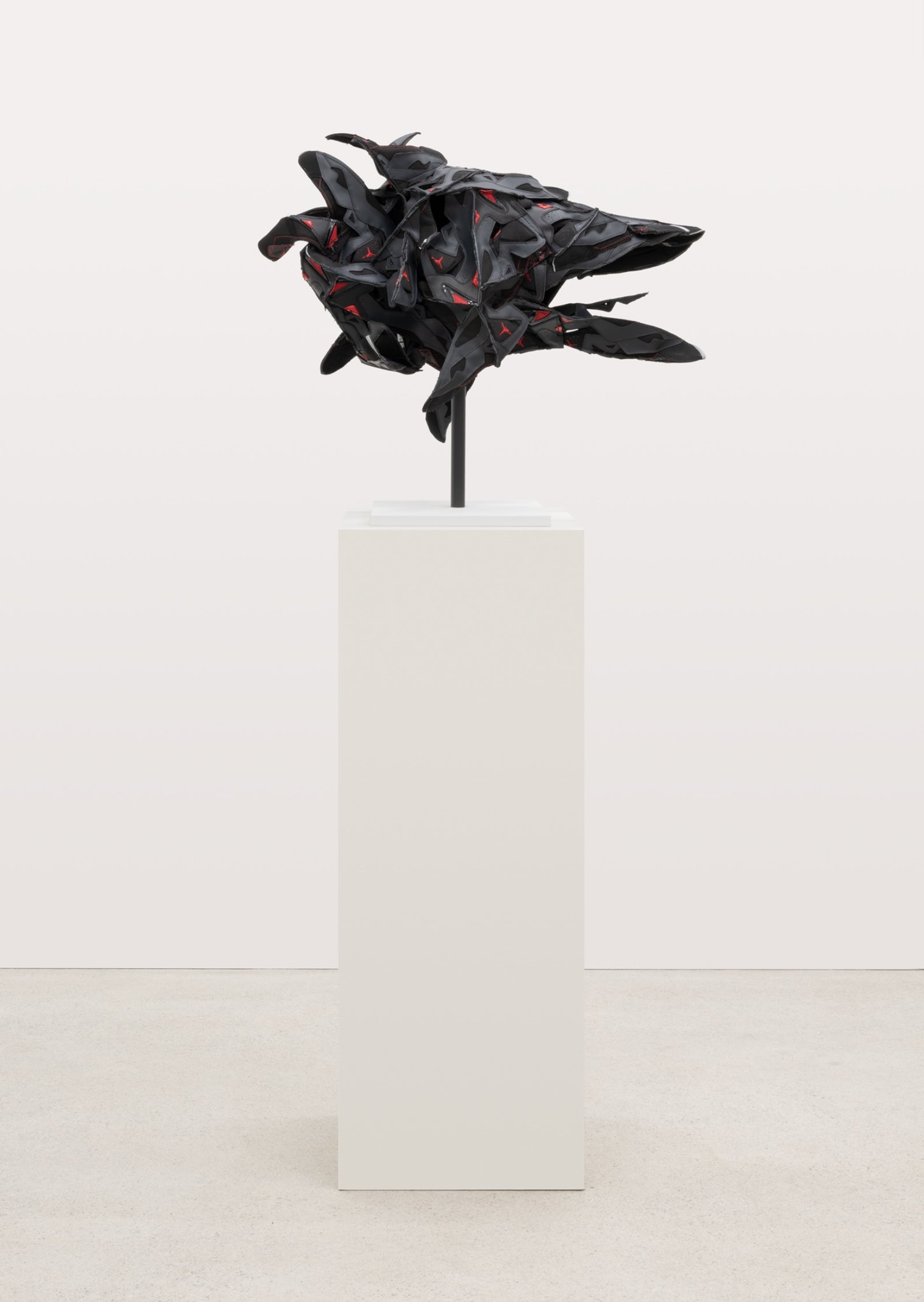 Brian Jungen, Intimidation Mask, 2018, nike air jordans, copper, 27 x 36 x 19 in. (69 x 91 x 48 cm)