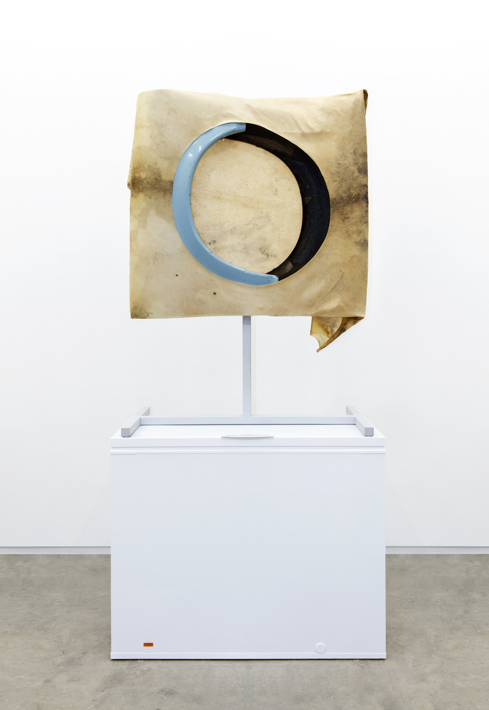 Brian Jungen, Moon, 2013, steel, deer hide, trabant fenders, freezer, 102 x 51 x 28 in. (258 x 130 x 71 cm)