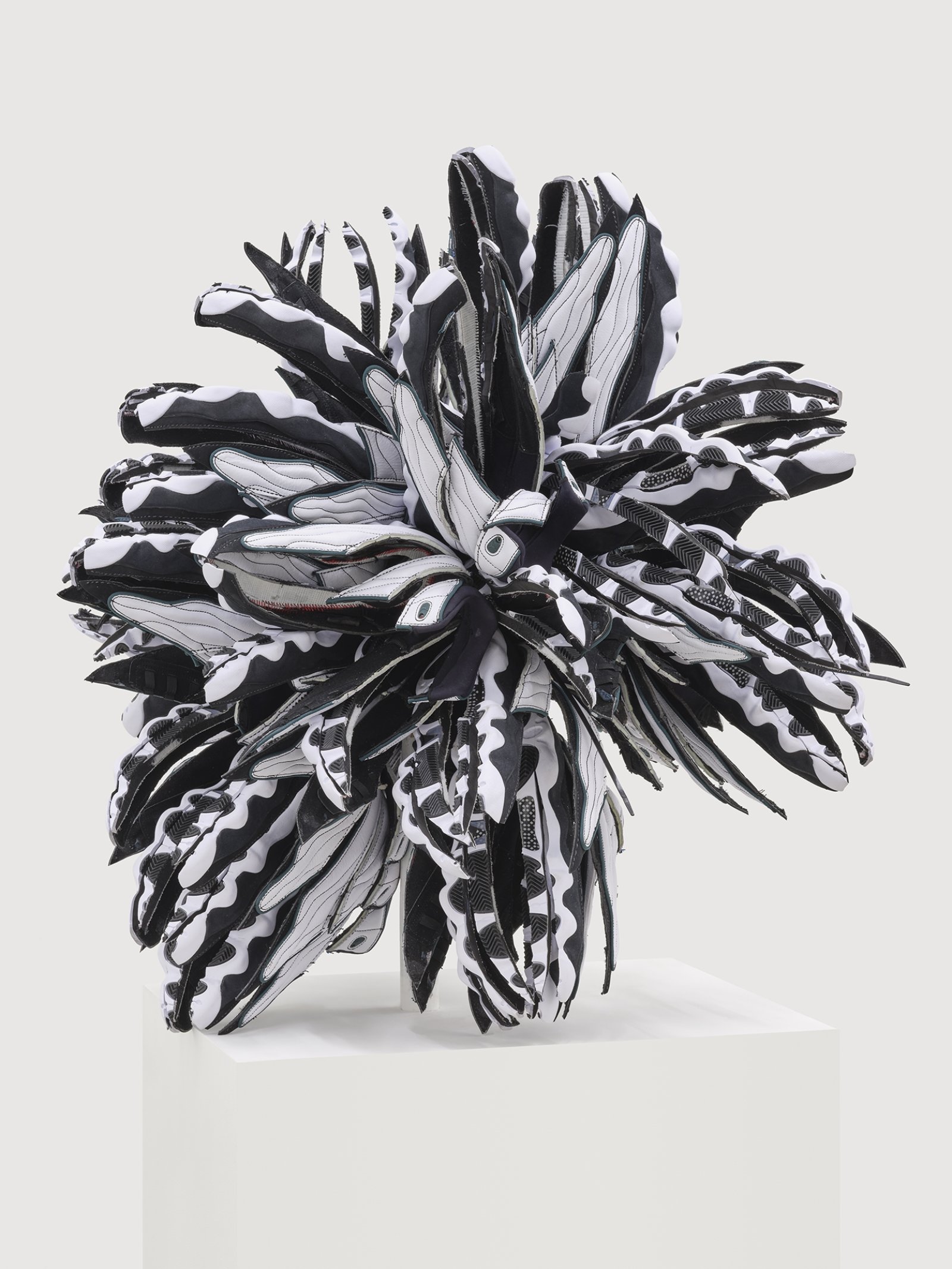 Brian Jungen, Performance bonnet, 2019, nike air jordans, 32 x 31 x 30 in. (81 x 79 x 76 cm)