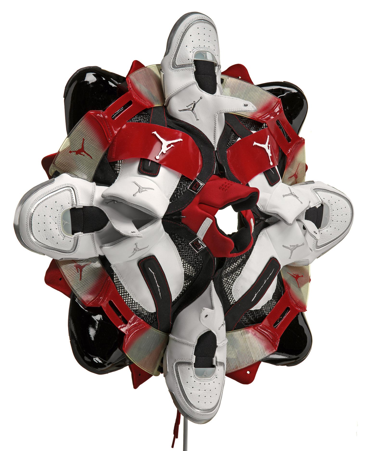 Brian Jungen, Prototype for New Understanding #19, 2004, nike air jordans, 24 x 24 x 8 in. (61 x 61 x 20 cm)