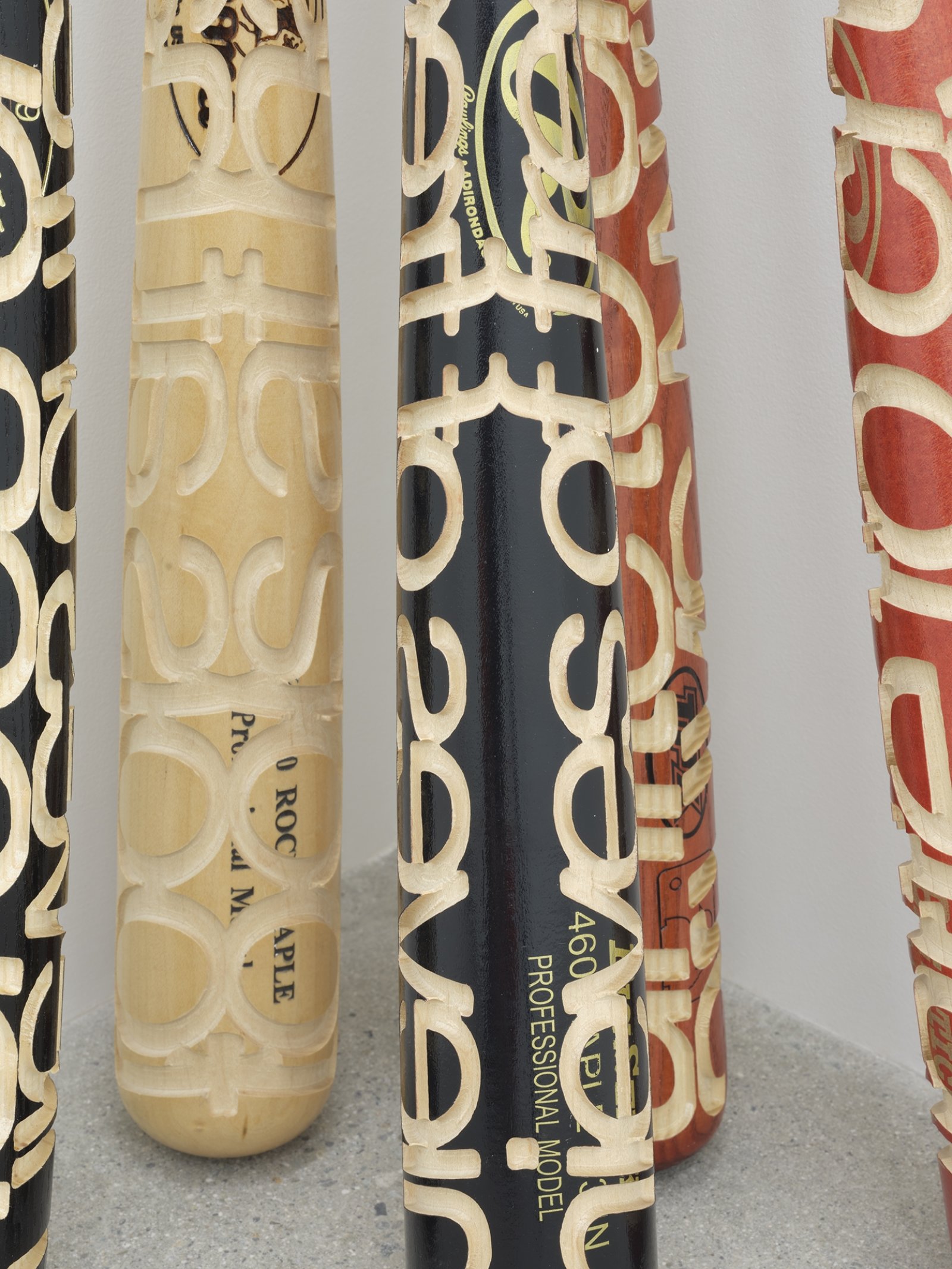 Brian Jungen, Talking Sticks (detail), 2005, carved baseball bats, each 33 x 3 x 3 in. (83 x 8 x 8 cm)