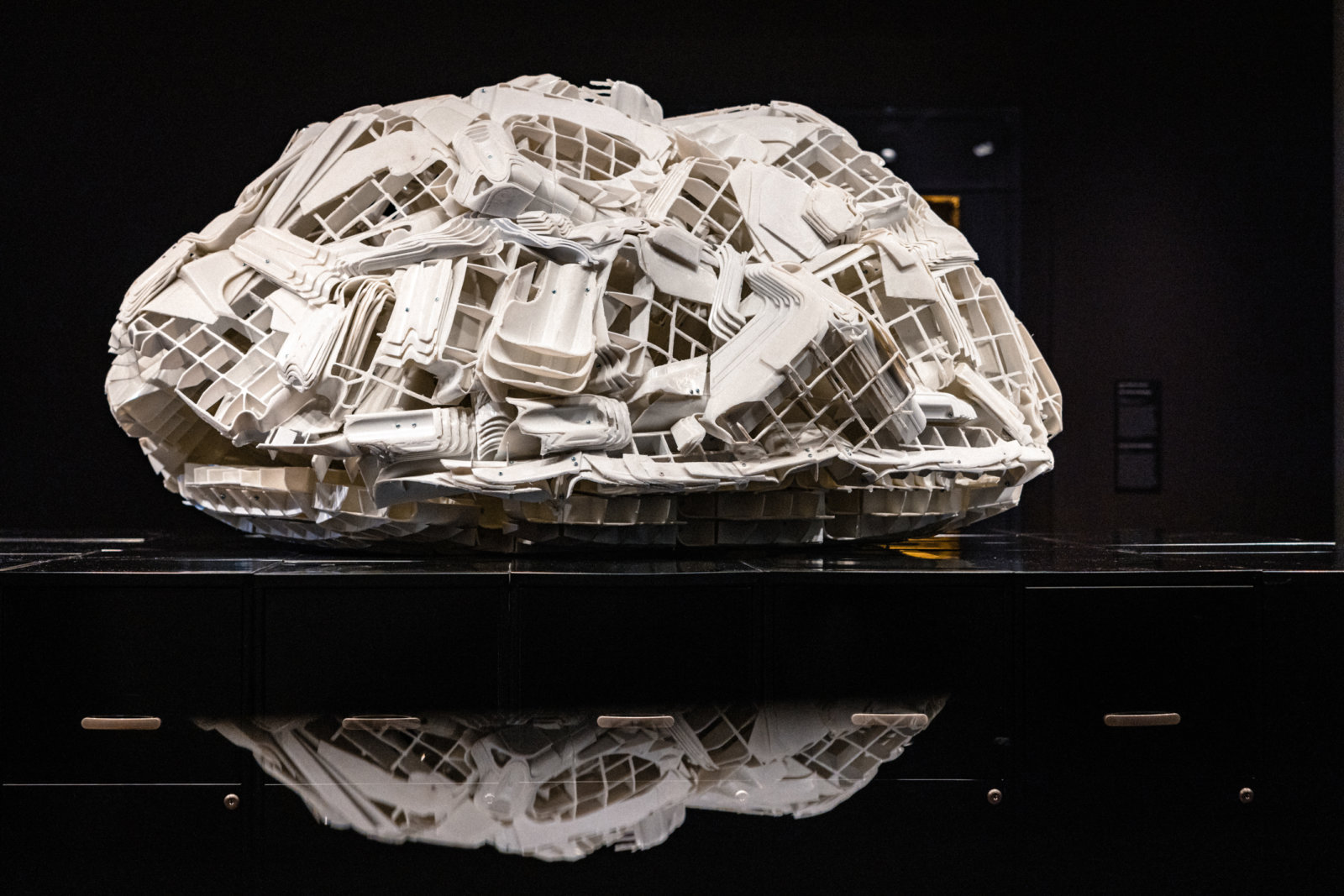 Brian Jungen, Tombstone (detail), 2019, rubbermaid step stools, filing cabinets, 69 x 107 x 86 in. (174 x 272 x 217 cm). Installation view, Jungen, A Divided Landscape The Momentary, Bentonville, USA, 2022