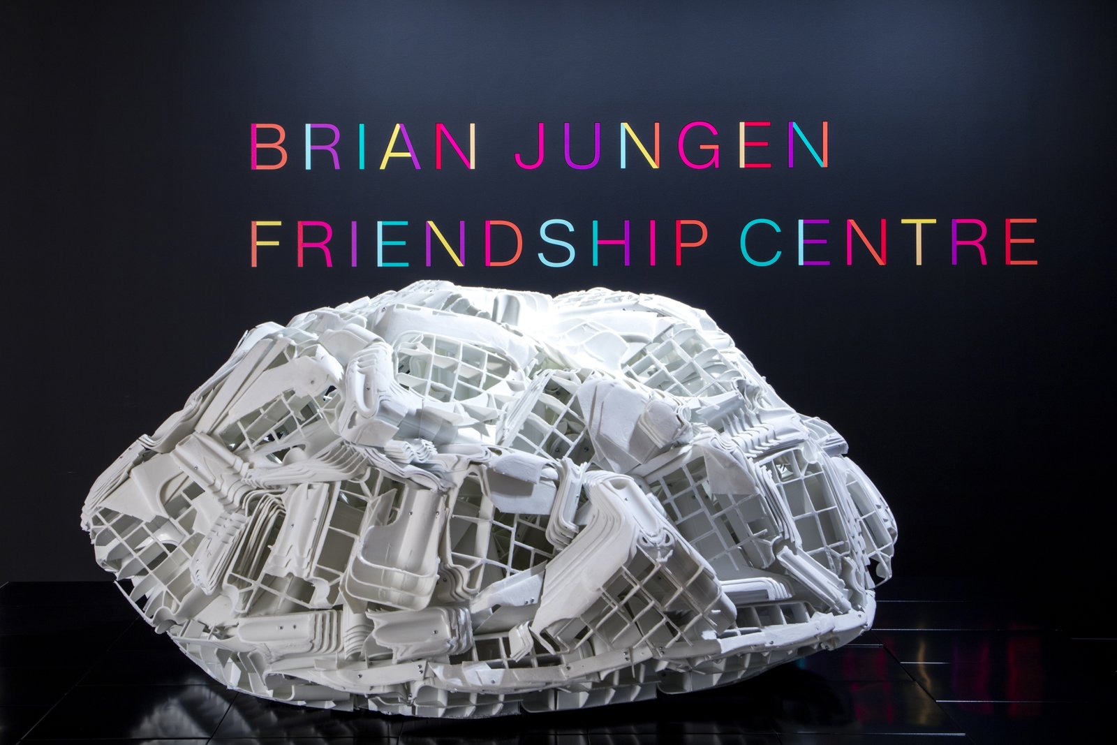 Brian Jungen, Tombstone (detail), 2019, rubbermaid step stools, filing cabinets, 69 x 107 x 86 in. (174 x 272 x 217 cm). Installation view, Friendship Centre, Art Gallery of Ontario, Toronto, Canada, 2019