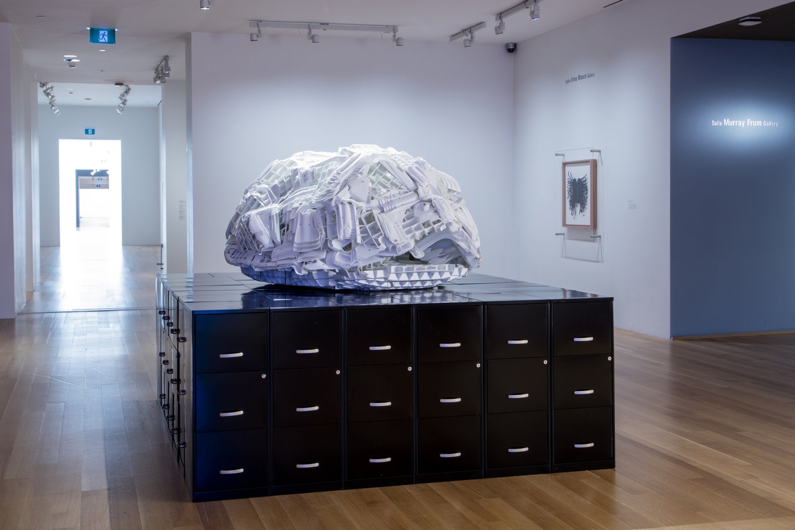 Brian Jungen, Tombstone, 2019, rubbermaid step stools, filing cabinets, 69 x 107 x 86 in. (174 x 272 x 217 cm). Installation view, Friendship Centre, Art Gallery of Ontario, Toronto, Canada, 2019