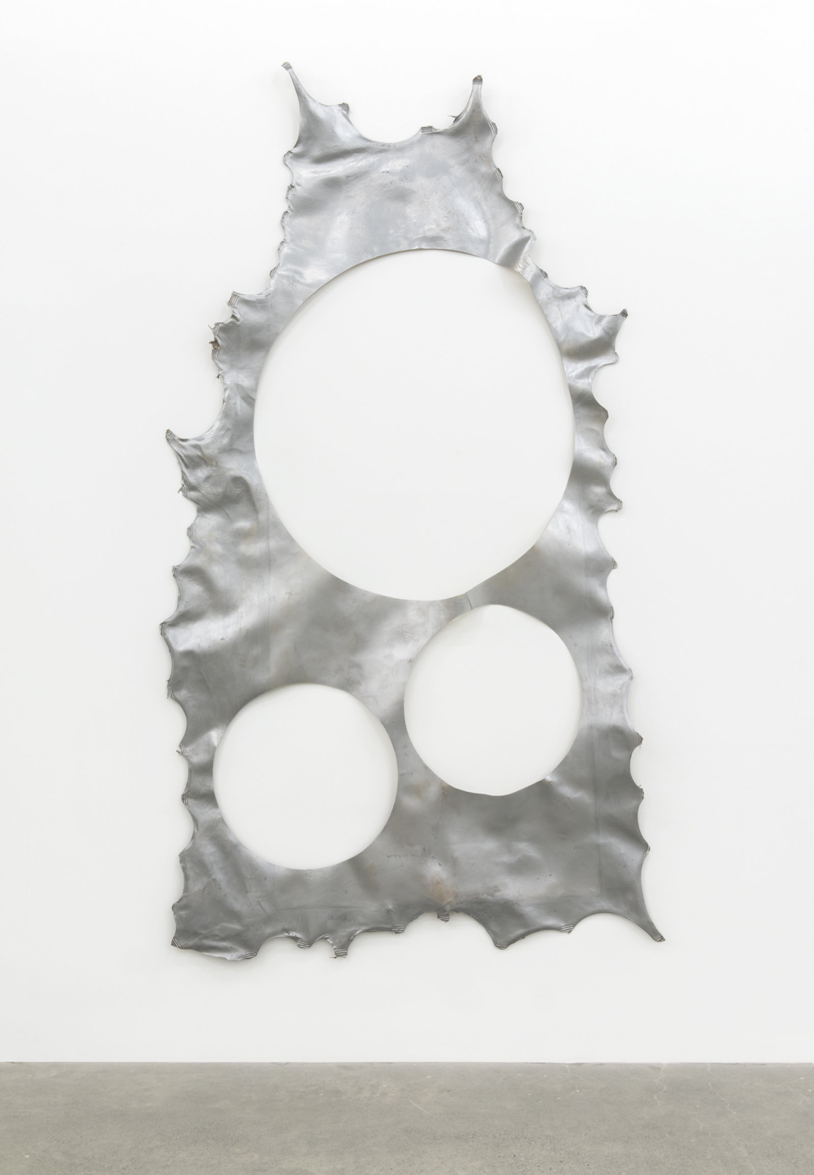 Brian Jungen, Untitled, 2010, elk hide and silver ink, 106 x 53 x 4 in. (269 x 135 x 10 cm)