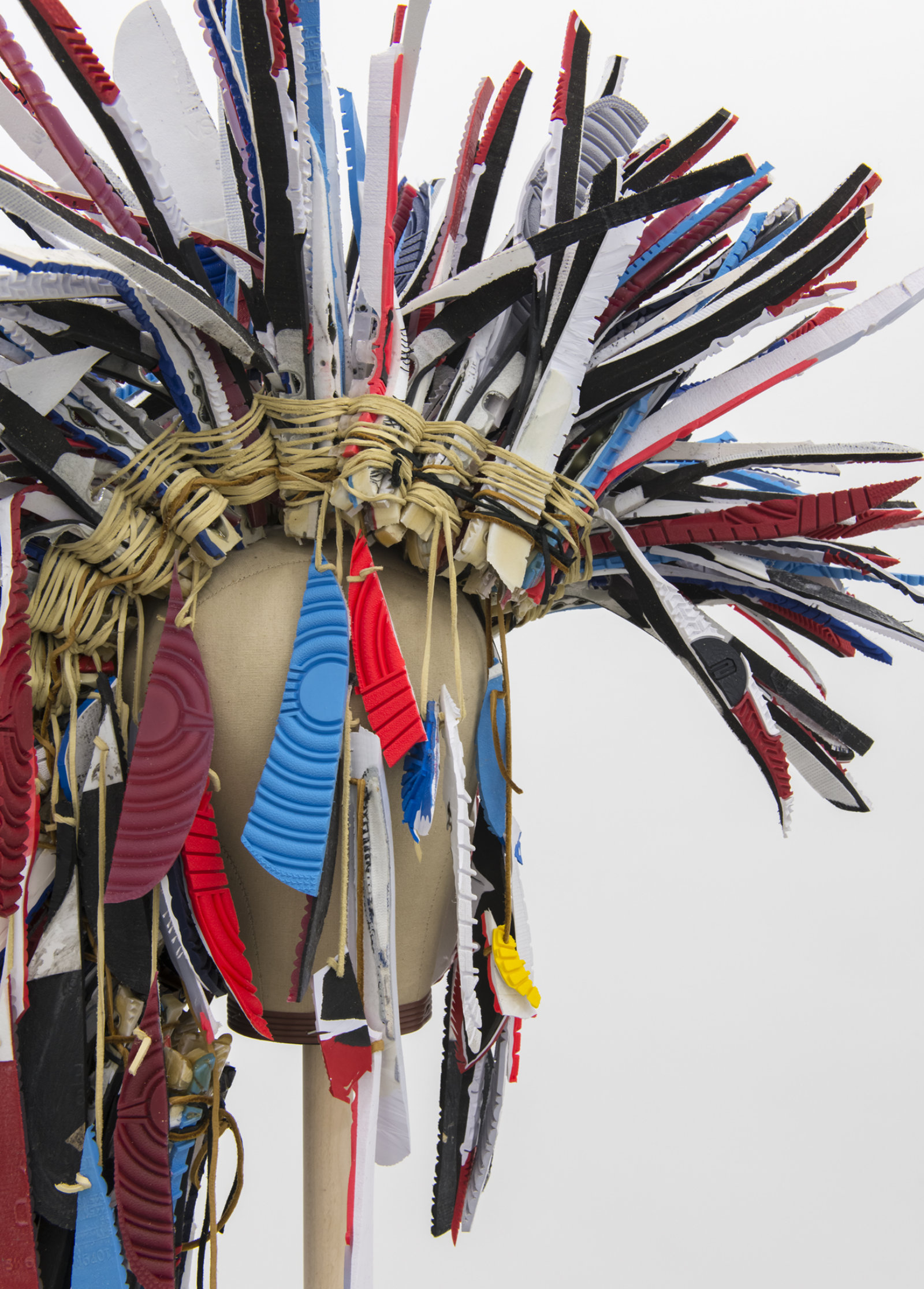 Brian Jungen, Warrior 2 (detail), 2017, nike air jordans, hide glue, deerskin, 77 x 29 x 24 in. (196 x 74 x 61 cm)
