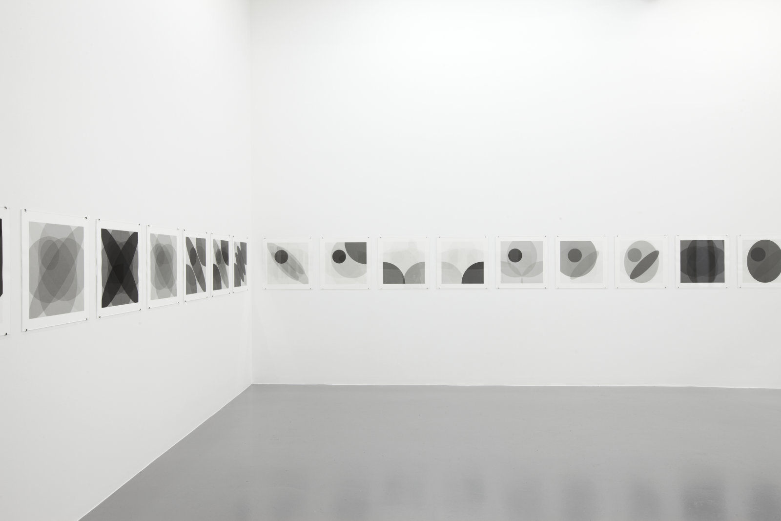 Janice Kerbel, Cue, 2011, 36 silkscreens on paper, each 22 x 22 in. (56 x 56 cm). Installation view, CUE,	i8	Gallery,	Reykjavik,	Iceland, 2012