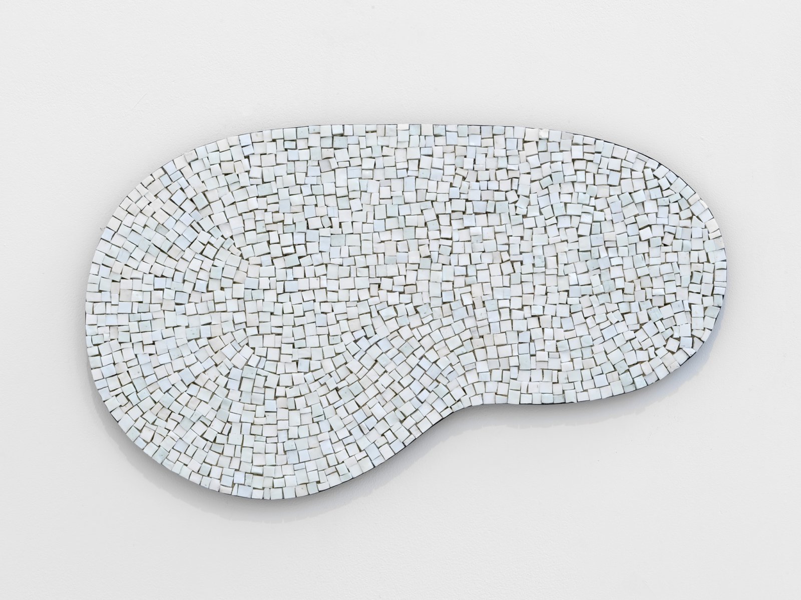 Janice Kerbel, Pool, 2018, mosaic, 13 x 22 in. (33 x 56 cm). Installation view, greengrassi, London, UK, 2018