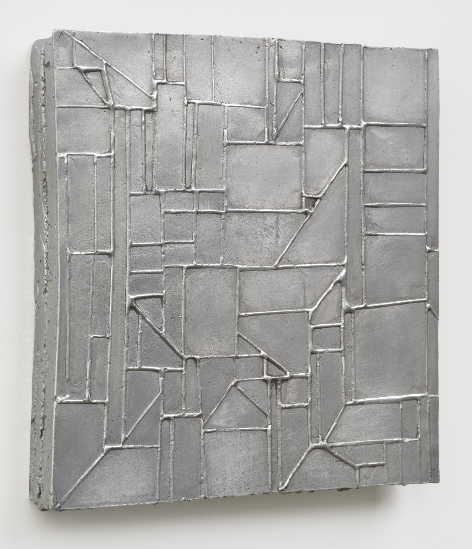 Devon Knowles, Between ’17 and ’22 (detail), 2022, aluminum, glass, plastic, lead, tin, steel, triptych, each 12 x 12 x 2 in. (31 x 31 x 4 cm)