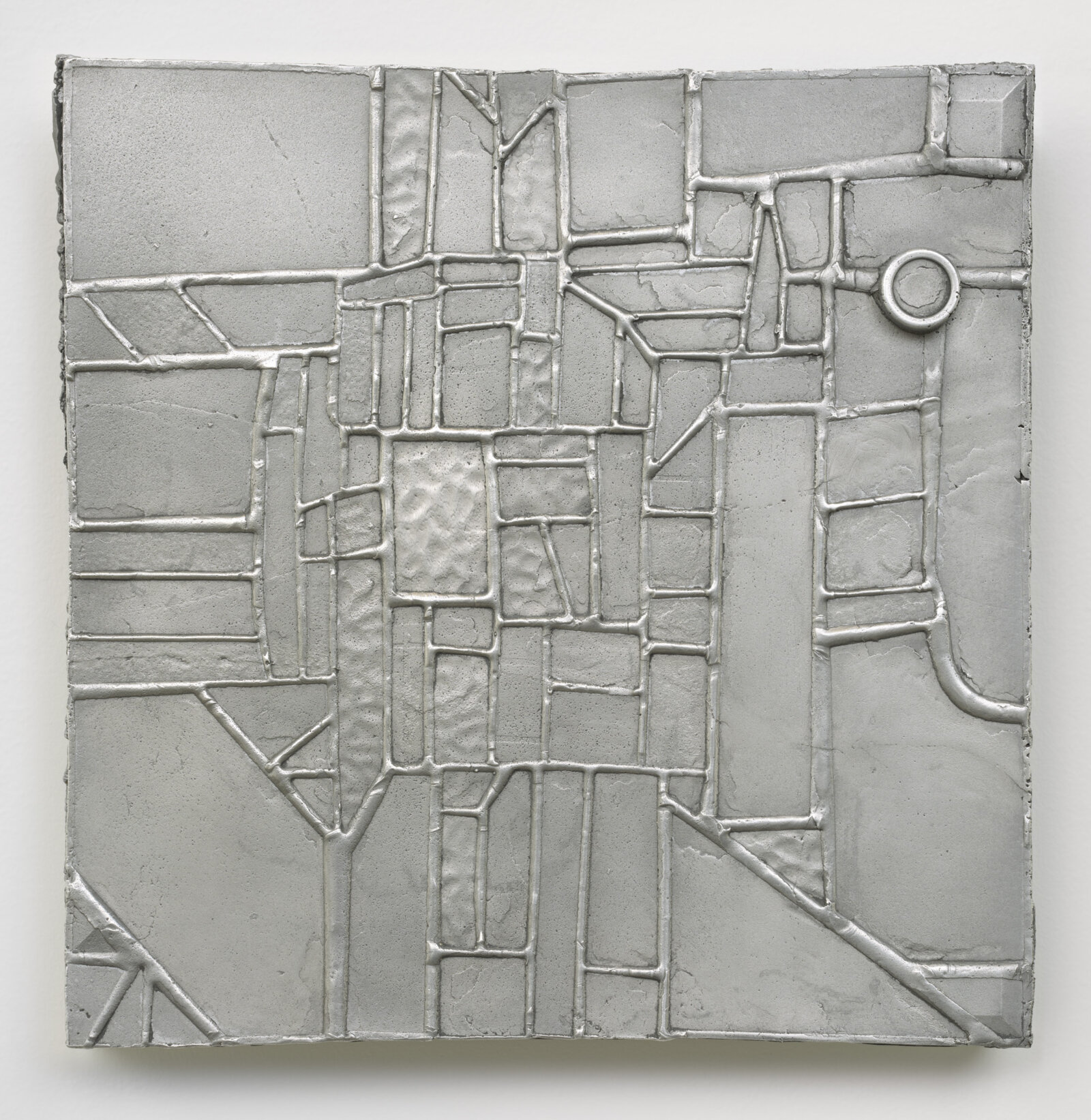 Devon Knowles, Between ’18 and ’22 (detail), 2022, aluminum, glass, lead, tin, steel, triptych, 13 x 30 x 3 in. (33 x 76 x 8 cm)