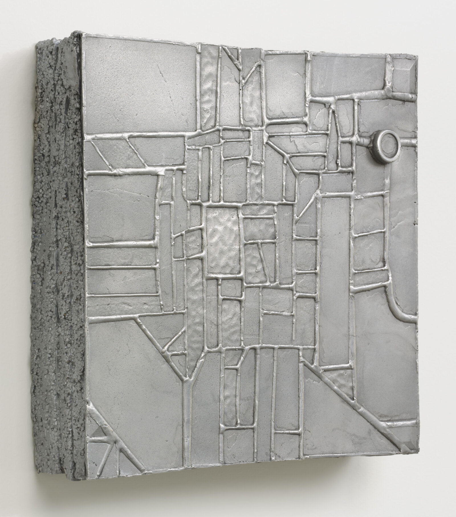 Devon Knowles, Between ’18 and ’22 (detail), 2022, aluminum, glass, lead, tin, steel, triptych, 13 x 30 x 3 in. (33 x 76 x 8 cm)