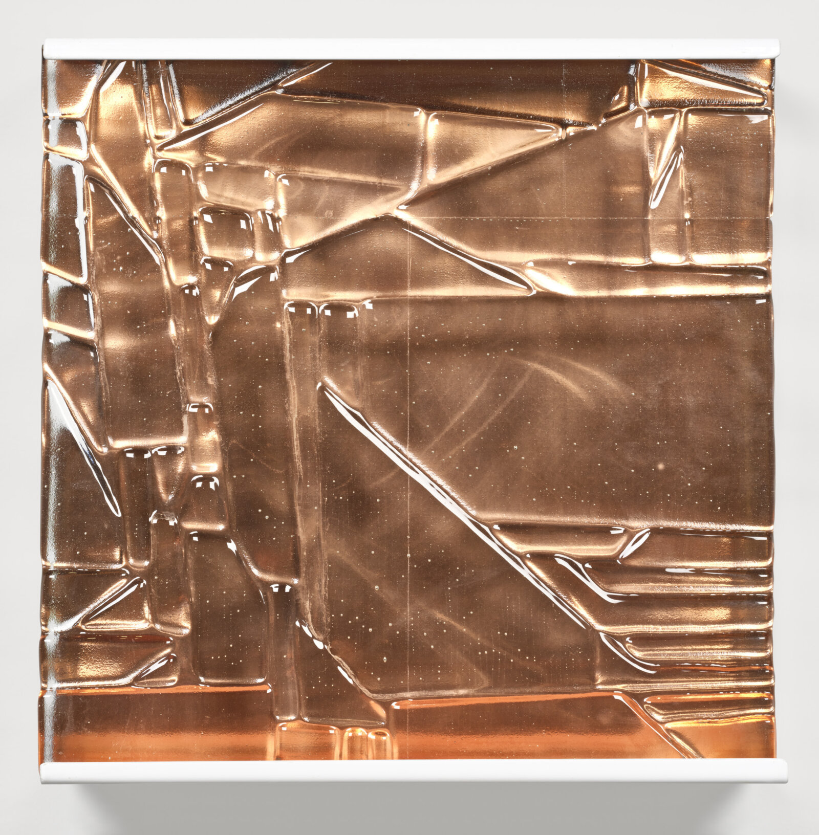 Devon Knowles, Flow no. 2, 2022, glass, copper, felt, steel, 12 x 12 x 3 in. (31 x 31 x 6 cm)