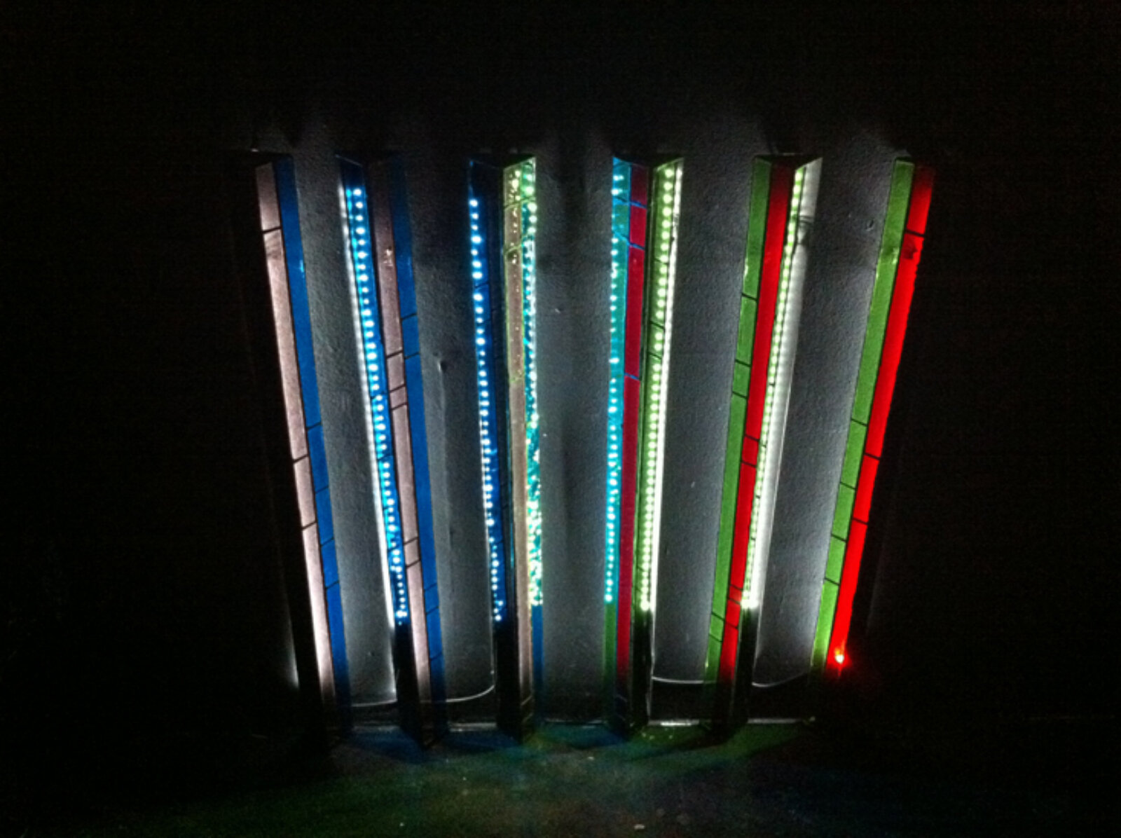 Devon Knowles, LA Night, 2011, glass, paint, LED, dimensions variable. Installation view, Womb-Womb Room, Night Gallery, Los Angeles, USA, 2011