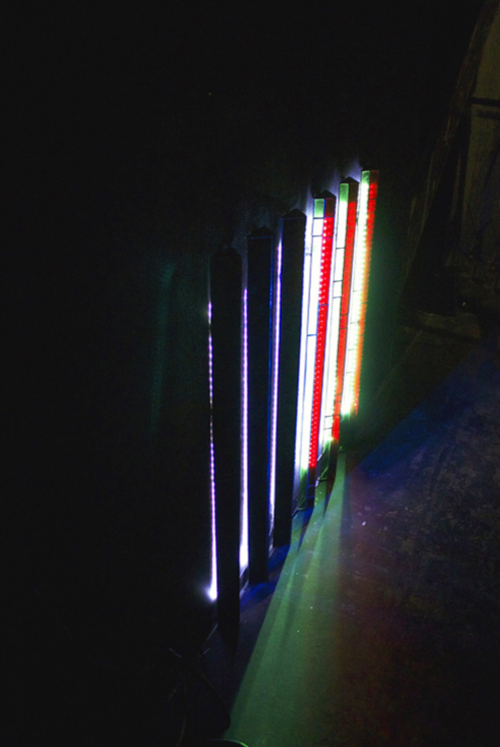 Devon Knowles, LA Night, 2011, glass, paint, LED, dimensions variable. Installation view, Womb-Womb Room, Night Gallery, Los Angeles, USA, 2011