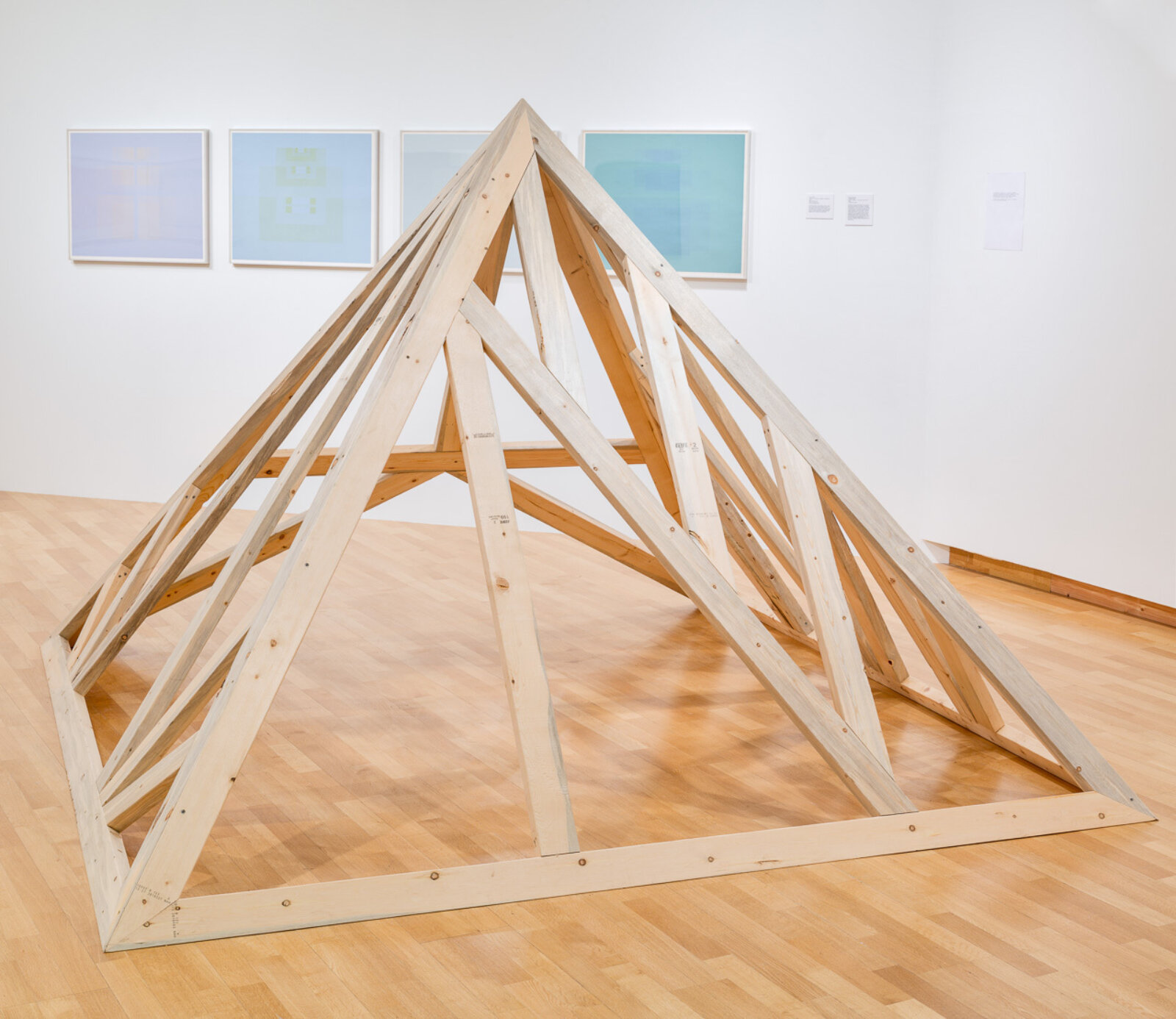 Devon Knowles, MPB Umwelt, 2015, denim pine, 68 x 96 x 96 in. (173 x 244 x 244 cm). Installation view, Geometry of Knowing, Simon Fraser University Galleries, Burnaby, Canada, 2015