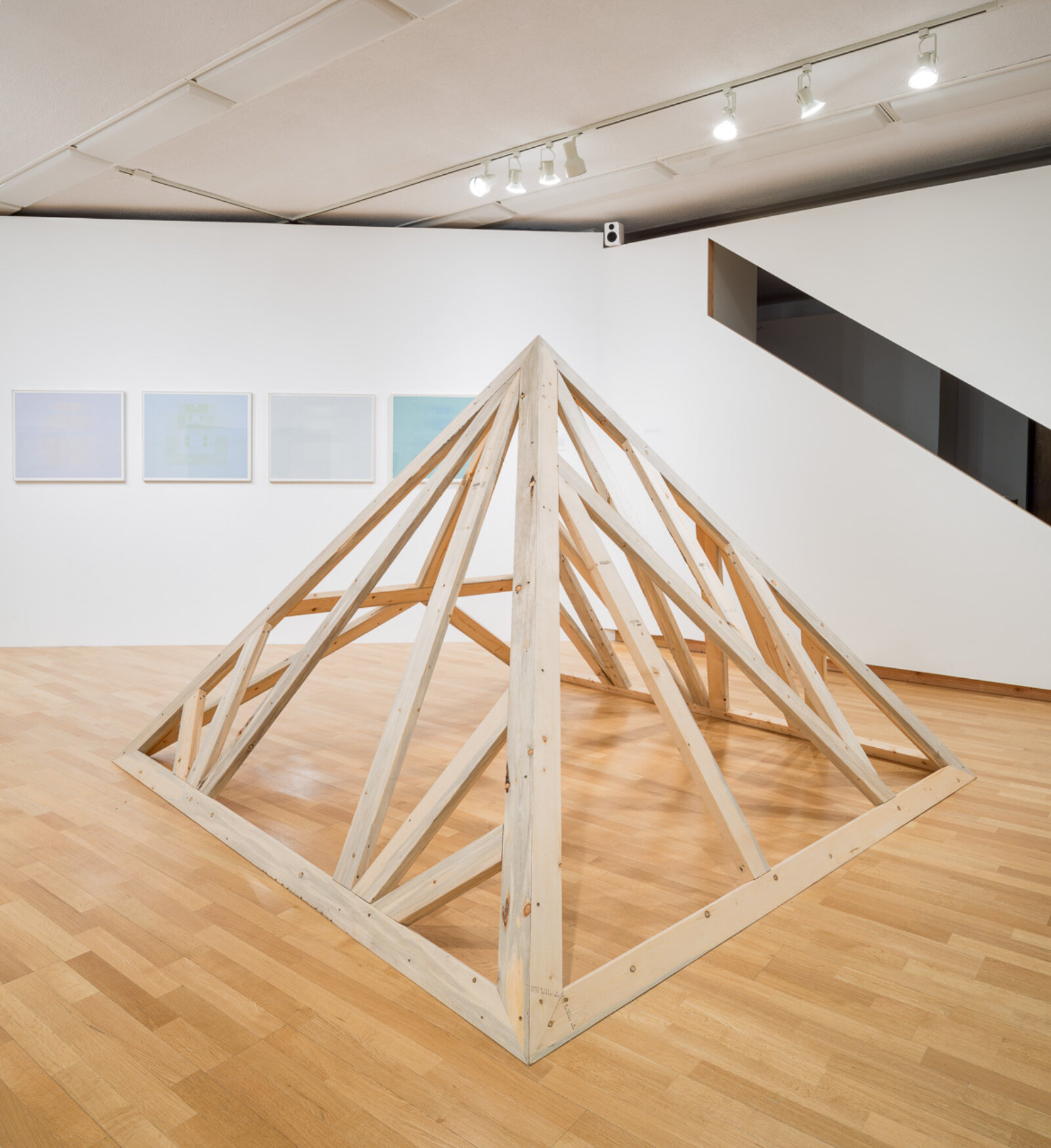 Devon Knowles, MPB Umwelt, 2015, denim pine, 68 x 96 x 96 in. (173 x 244 x 244 cm). Installation view, Geometry of Knowing, Simon Fraser University Galleries, Burnaby, Canada, 2015