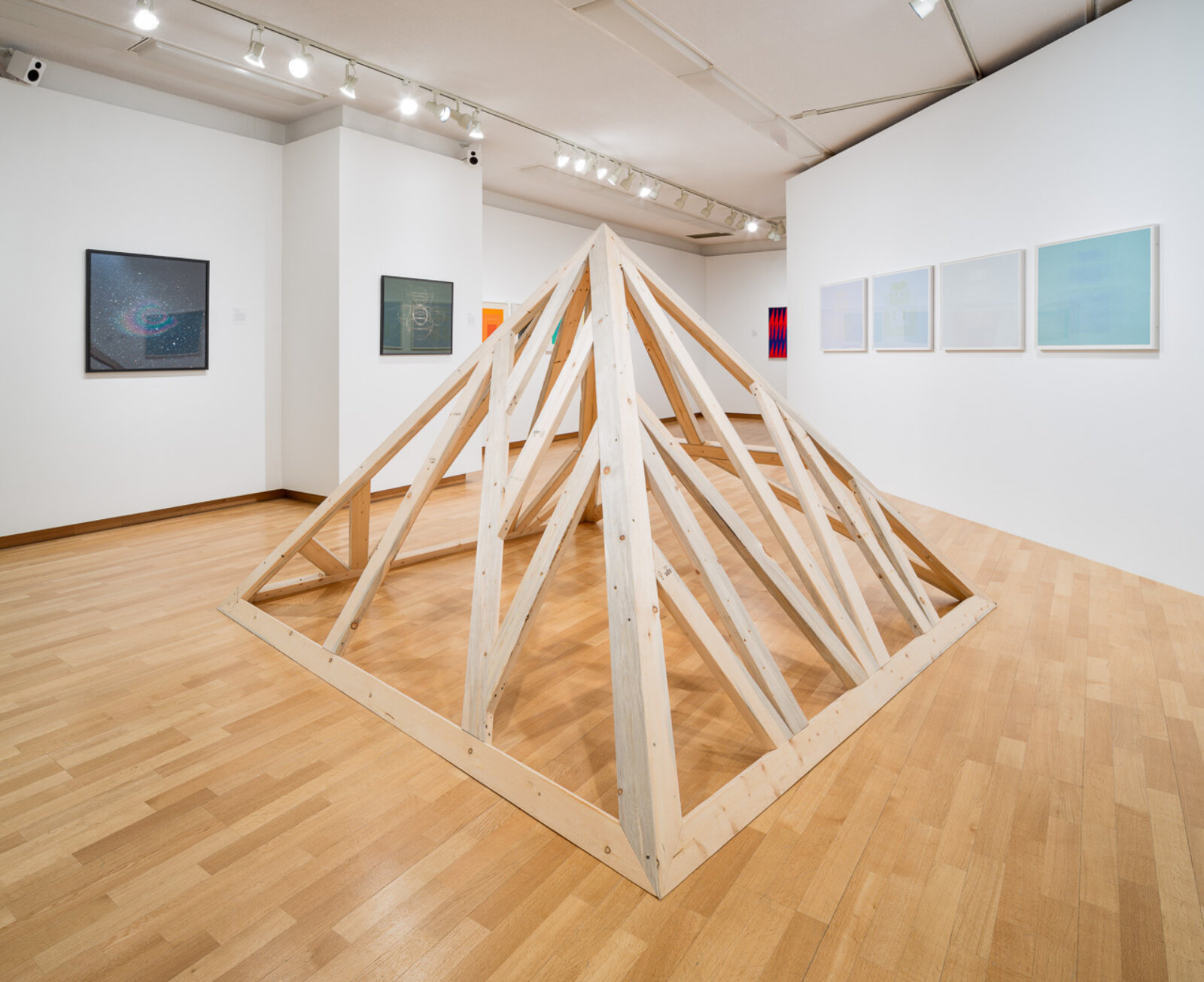 Devon Knowles, MPB Umwelt, 2015, denim pine, 68 x 96 x 96 in. (173 x 244 x 244 cm). Installation view, Geometry of Knowing, Simon Fraser University Galleries, Burnaby, Canada, 2015