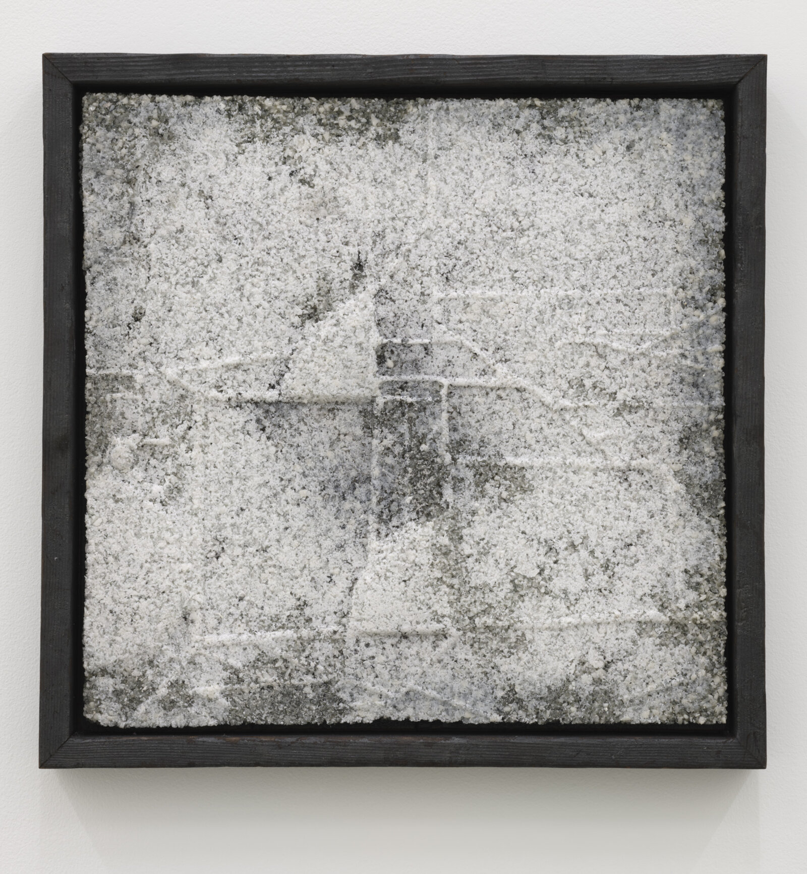 Devon Knowles, Not Wholly Itself, 2024, glass frit, douglas fir, 13 x 13 x 2 in. (33 x 33 x 5 cm)