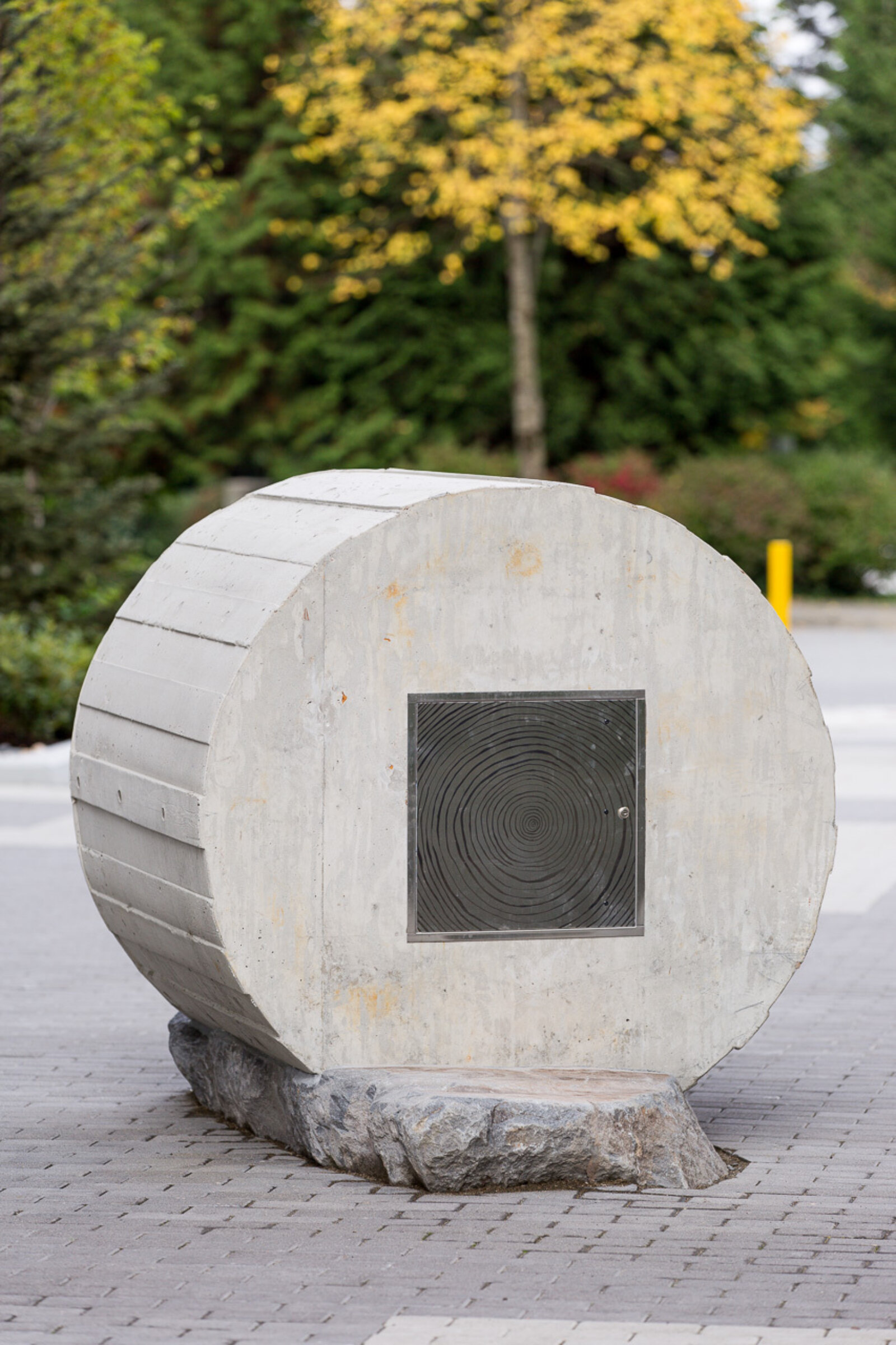 Devon Knowles, Total Running Time, 2015, concrete, glass, basalt, LED, stainless steel, native plantings, dimensions variable. Installation view, Burnaby, Canada, 2015