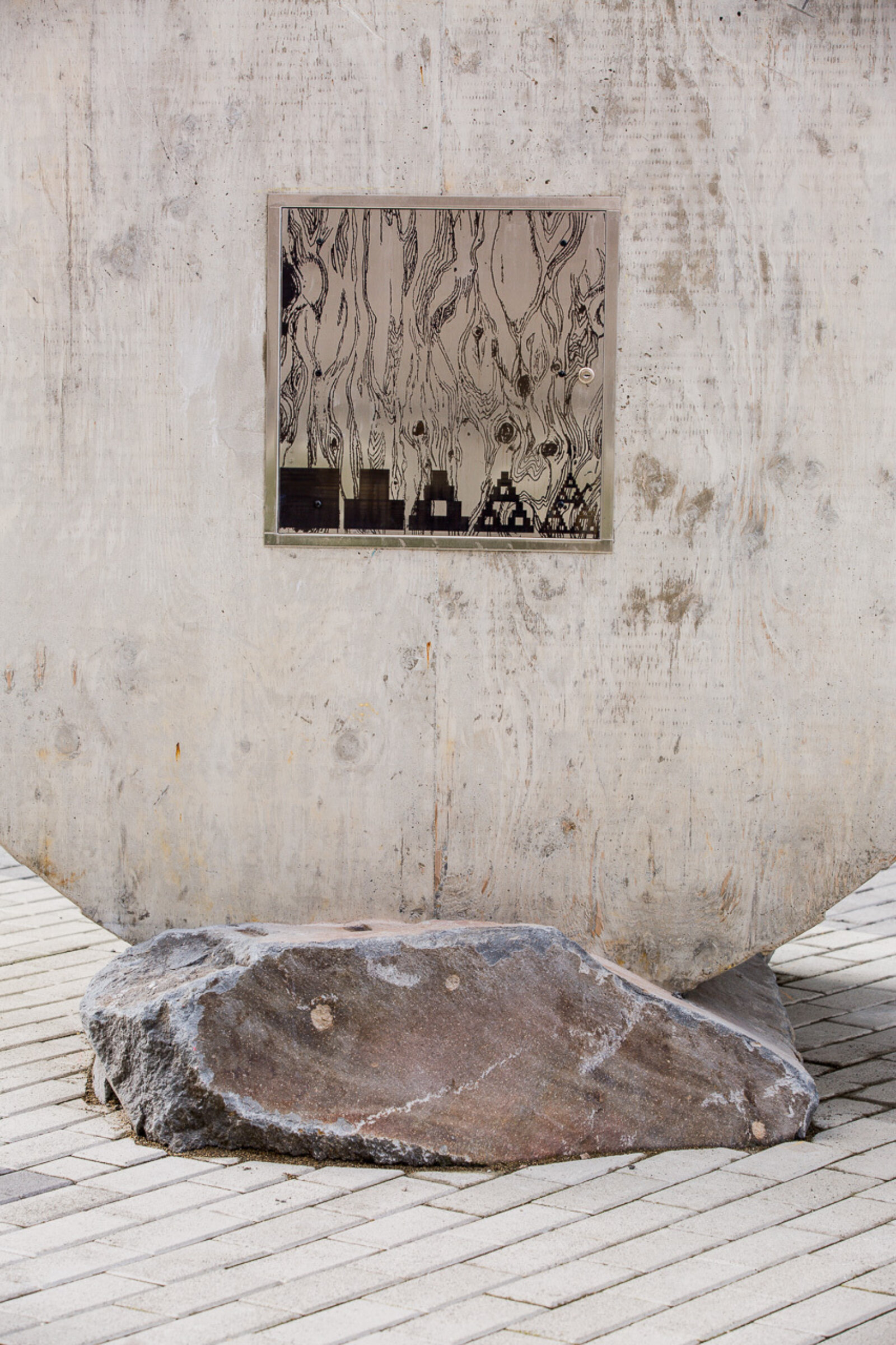 Devon Knowles, Total Running Time, 2015, concrete, glass, basalt, LED, stainless steel, native plantings, dimensions variable. Installation view, Burnaby, Canada, 2015