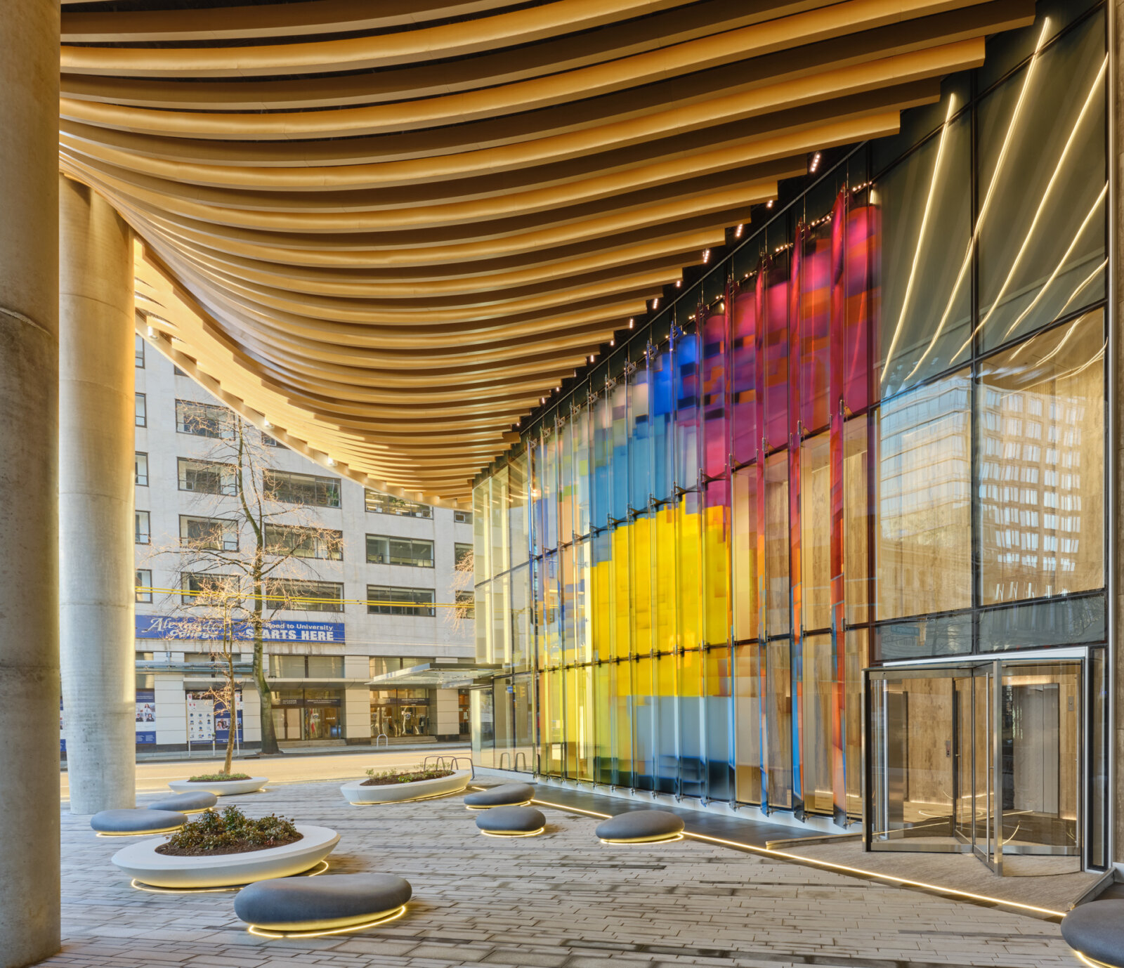 Devon Knowles, Walking Spectrum, 2021, hand painted glass, 354 x 354 x 20 in. (900 x 900 x 50 cm). Installation view, Vancouver, Canada, 2021