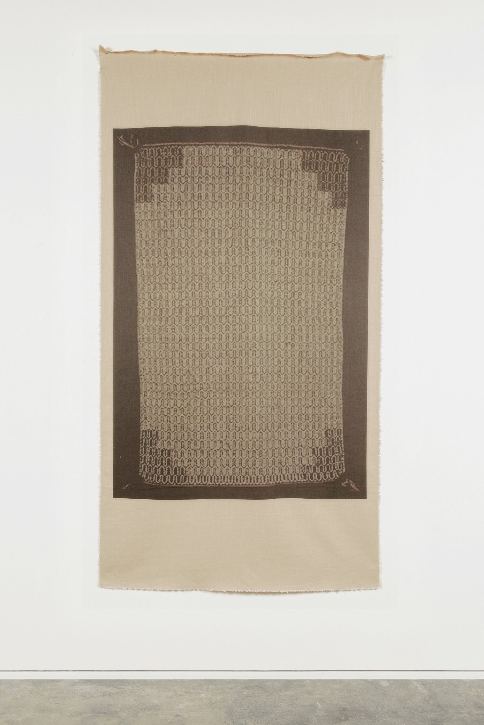 Duane Linklater, UMFA 1974.079.091.073, 2015, inkjet print on linen, nails, from Navajo Saddle Blanket, Utah Museum of Fine Arts Collection, 85 x 44 in. (216 x 112 cm)