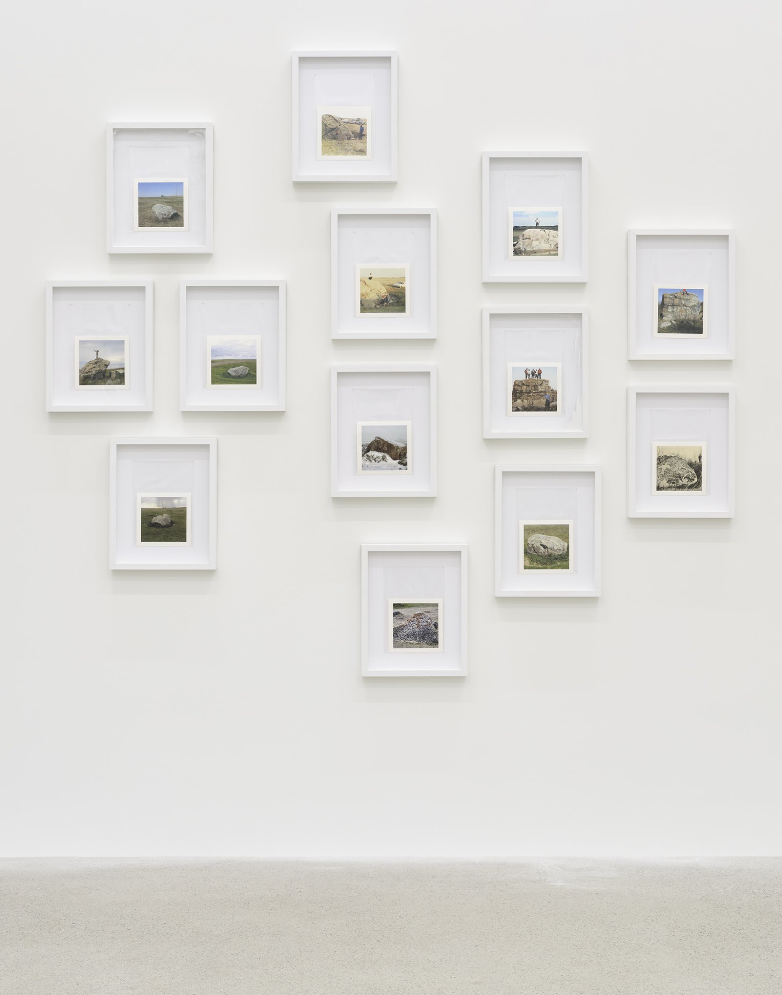 Duane Linklater, Erratics, 2017, 13 framed digital prints, plastic bags, pins, 70 x 76 in. (178 x 193 cm)